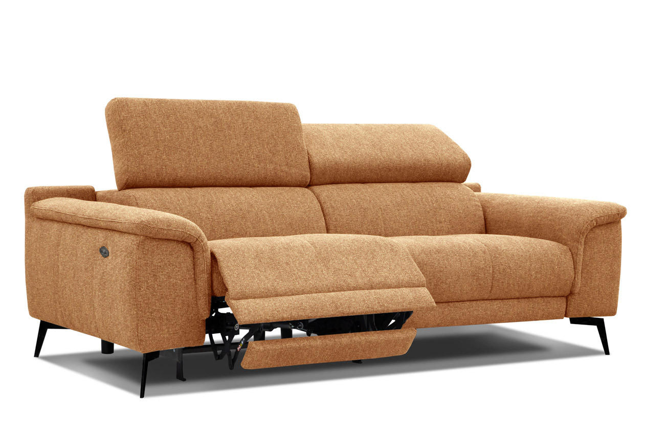 RELAXSOFA FIERO 3-Sitzer mit 1 Relaxfunktion, orange - Schwarz/Orange, Holzwerkstoff/Textil (212/82/103cm) - Courtois Laville