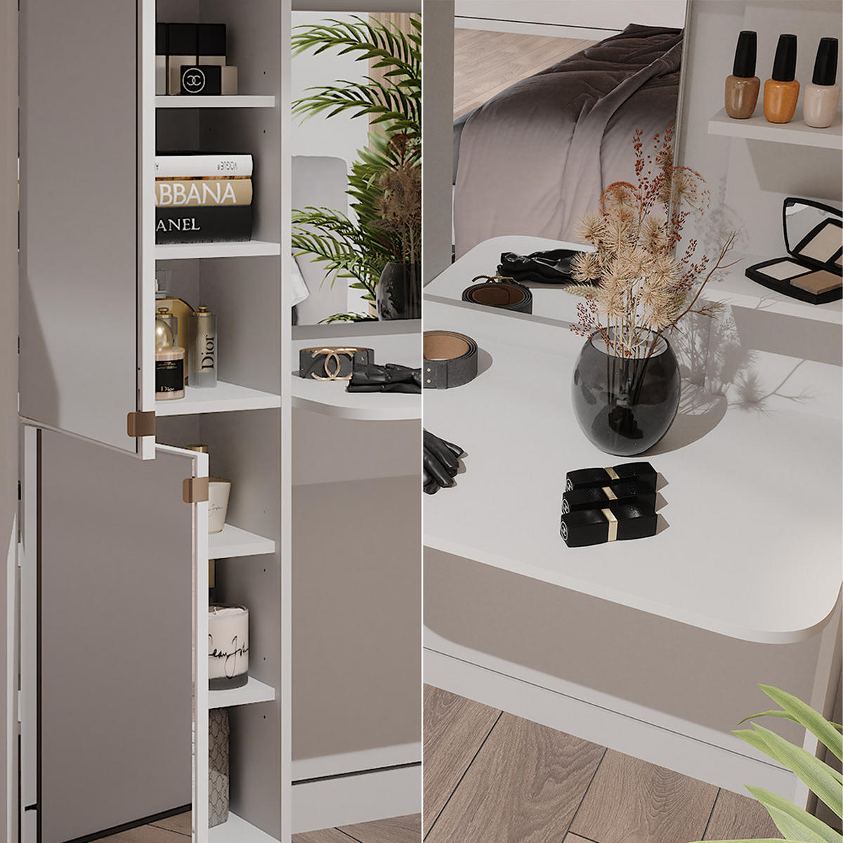 FRISIERKOMMODE Jasmin Weiß 122.9 cm mit Spiegel - Weiß, Holzwerkstoff (123/141.2/33cm) - Vicco