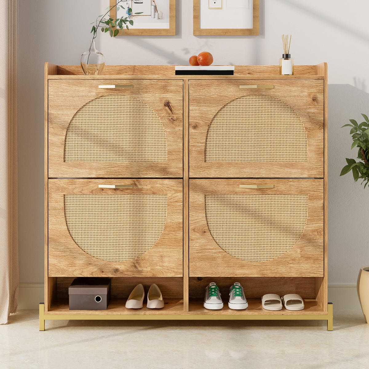 SCHUHKIPPER 108 cm in Holzoptik mit Metallfüßen, Schuhkommode für Flur - Naturfarben, Holz (108/100/24cm) - PARAFTA HOME