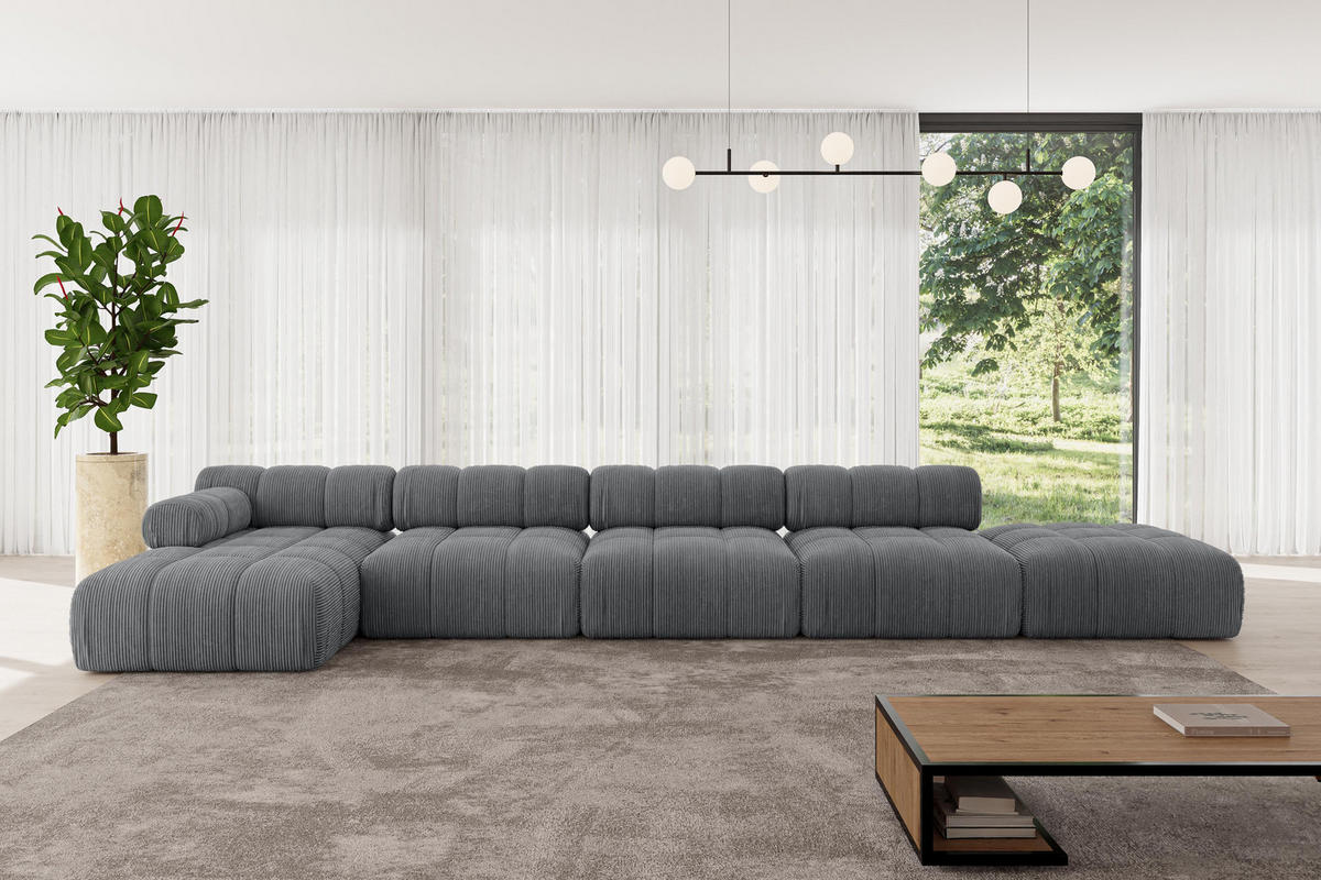 ECKSOFA modulares Sofa Lizur-L3 - 475x160x70 cm Dunkelgrau Cord - Dunkelgrau, Holzwerkstoff/Textil (475/160cm) - ALTDECOR