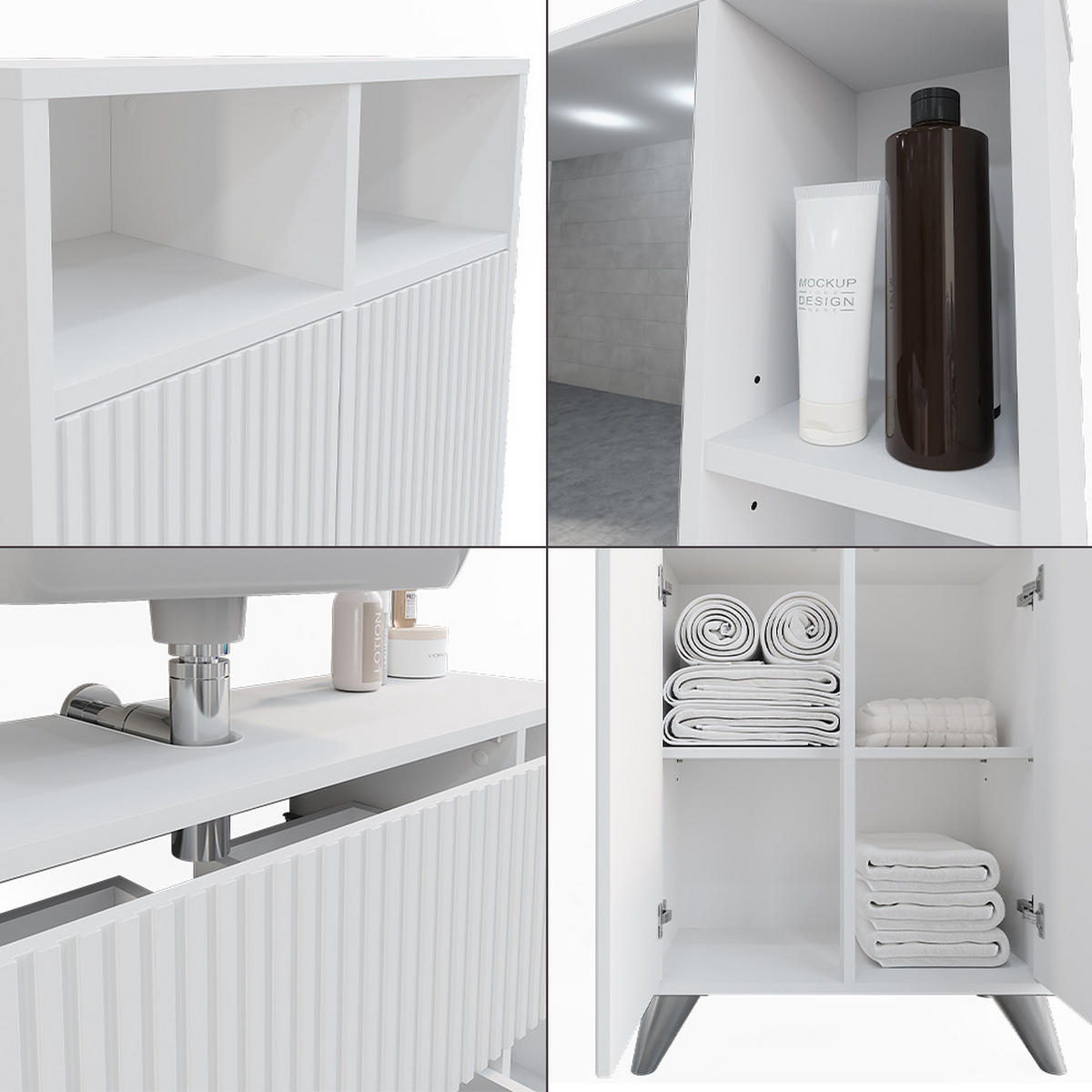BADMÖBEL-SET Leano Weiß 80 cm, Set 2 - Weiß, Holzwerkstoff (80/62/30cm) - Vicco