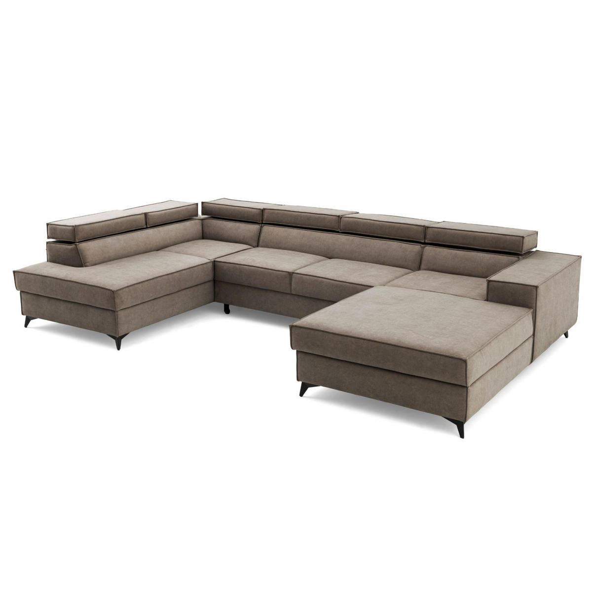 ECKSOFA PURE U Links mit Schlaffunktion 127x270 Velours Beige - Beige/Schwarz, Holz/Textil (340/204cm) - Muffo