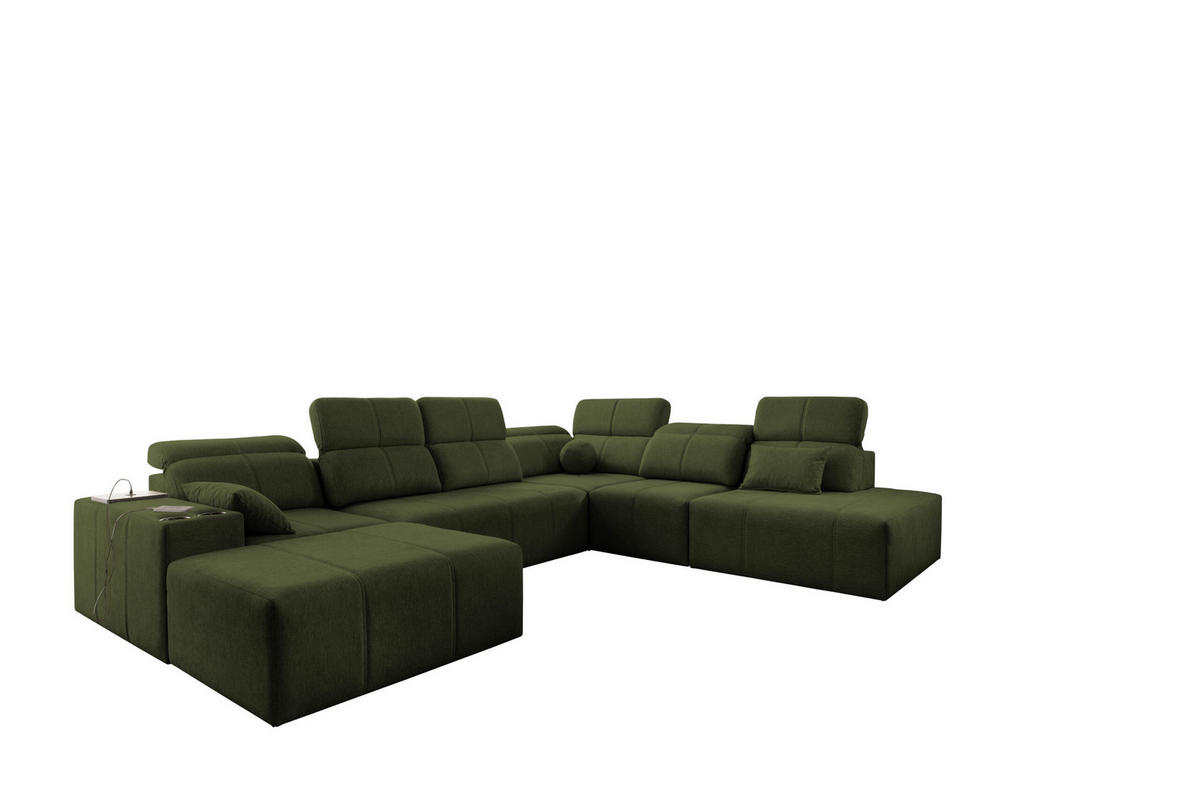 ECKSOFA Multifunktional Mindy X Stoff Verita Dunkelgrün Links - Dunkelgrün, Holz (300/359cm) - Kaiser Möbel