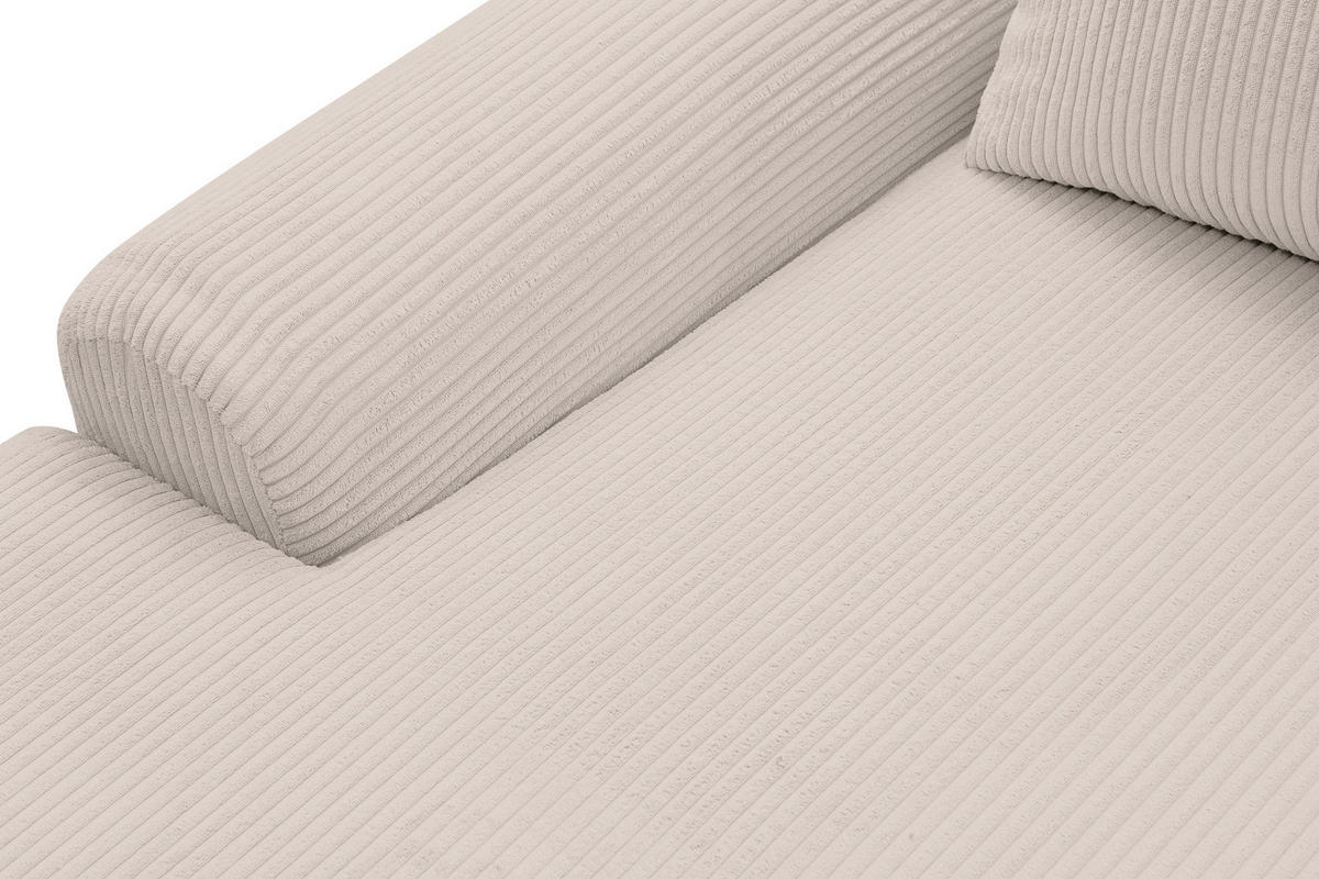 ECKSOFA Dream Cord in L-Form mit Schlaffunktion und Bettkasten, Farbe: Beige, Cordstoff, Ottomane Links - Beige, Textil (136/260cm) - VENASI MÖBEL