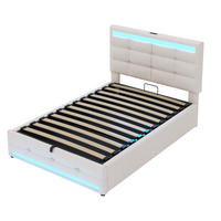 STAURRAUMBETT 90/200 cm DE-01576, in Beige, mit LED, USB und Hydraulik - Beige, Metall (90/200cm) - ComfortXL