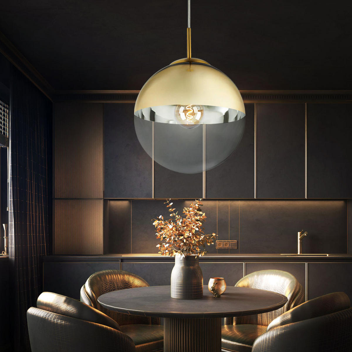 LED HÄNGELEUCHTE VARUS Gold Transparent - Goldfarben, Glas (25/25/120cm)