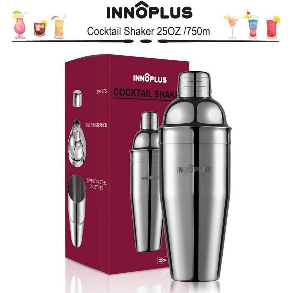 COCKTAIL Shaker Set Edelstahl 750 ml - Silberfarben, Metall (9.2/9.2/19.6cm)