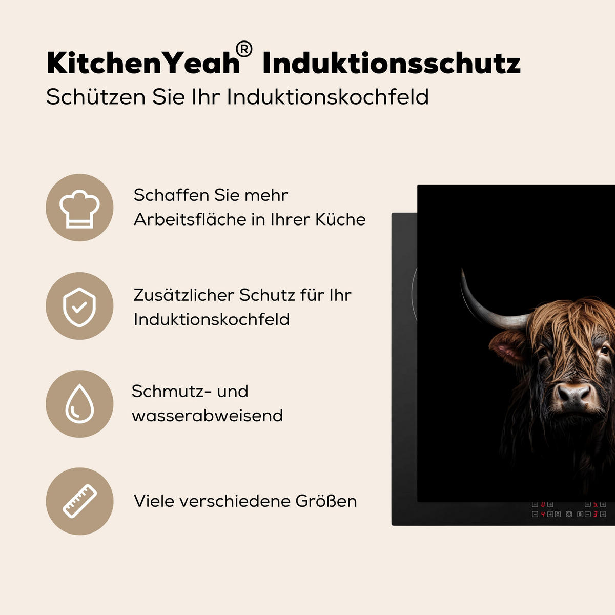 HERDABDECKPLATTE Schottischer Highlander - Porträt - Schwarz - Tier 78x78 cm - Braun, Kunststoff (78/0.2/78cm) - MuchoWow