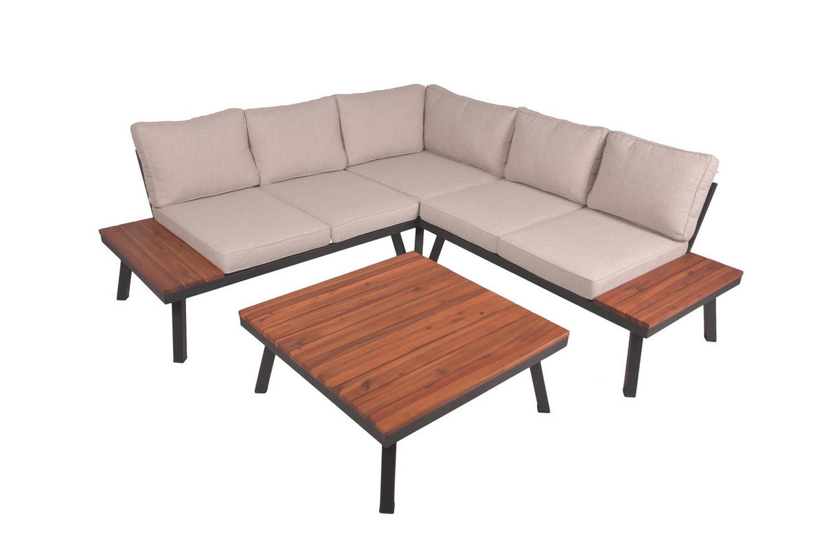 GARTENLOUNGESET Julie 4-teilig Beige Gartenmöbel - Beige, Holz - DELUKE