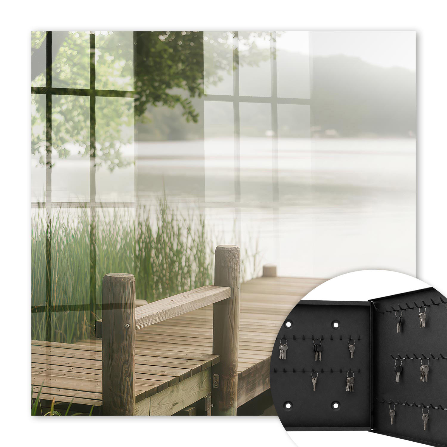 SCHLÜSSELBOX Schwarz 30x30 cm- Türöffnung nach rechts - See des Friedens - Grün, Metall (30/30/5cm) - TULUP