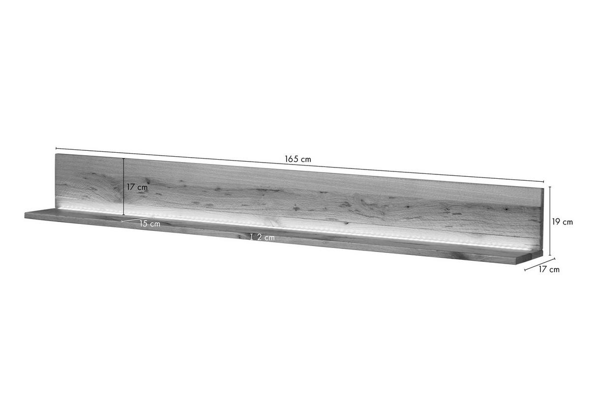 WANDREGAL Wild-/Zerreiche 165x17x19 natur geölt MONTREUX LUX #123 - Naturfarben, Holz (165/19/17cm) - Massivmoebel24