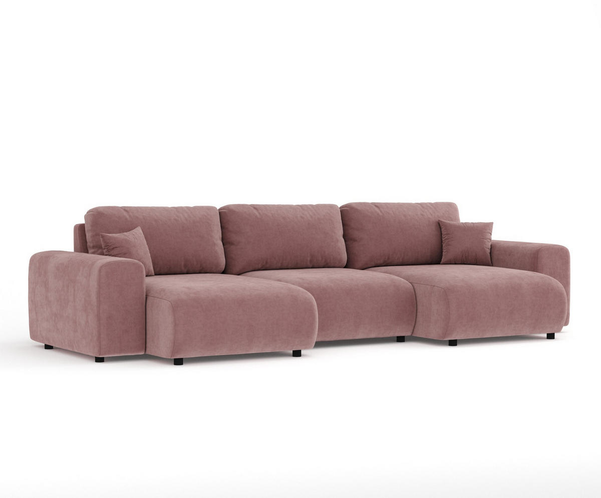 PANORAMASOFA Zanzibar Rosa Samtstoff - Schwarz/Rosa, Holz/Holzwerkstoff (325/79/144cm) - Maison de Reve