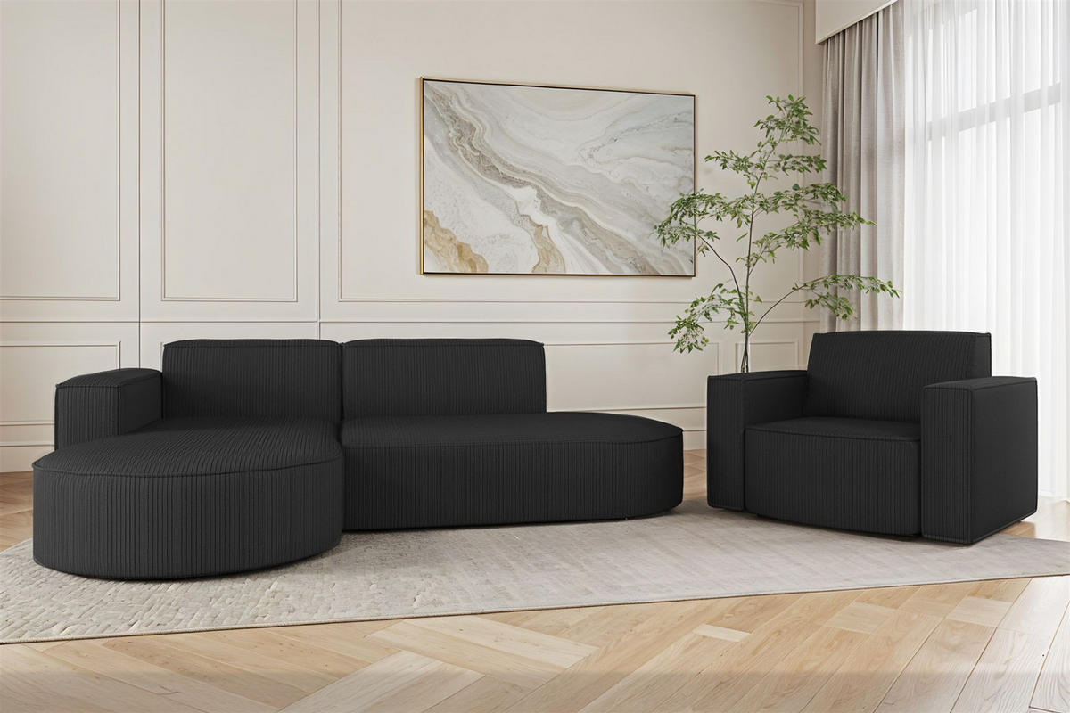 SOFASET Palma In Scala - Anthrazit, Holzwerkstoff/Textil (236/78/165cm) - Fun Möbel