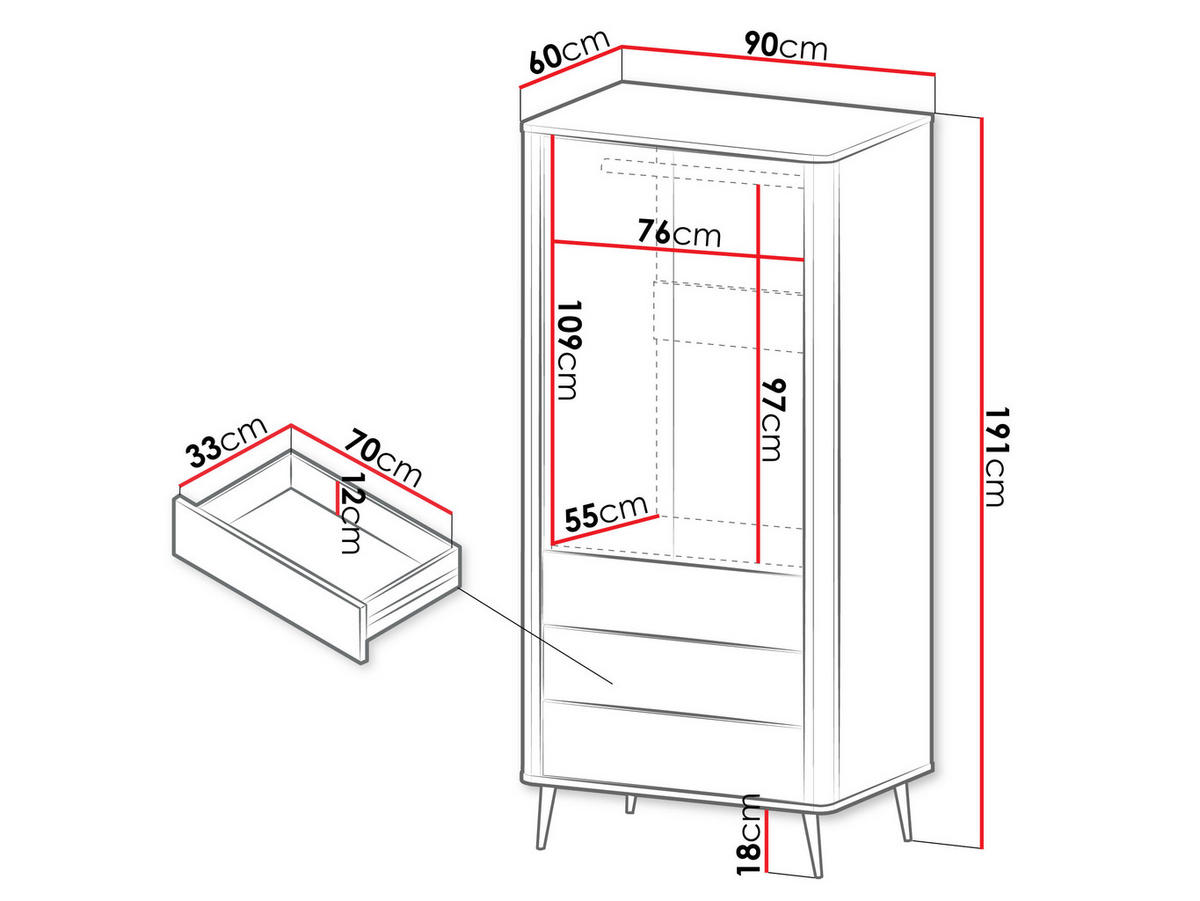 DREHTÜRENSCHRANK Marly 3S2D RE01 - Kaschmir/Goldfarben, Holzwerkstoff/Metall (90/191/60cm) - MIRJAN24