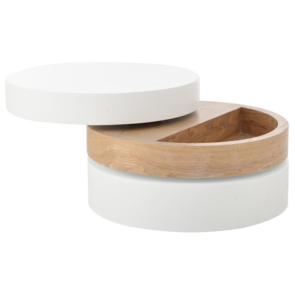 COUCHTISCH aus MDF 60x60x35,1 cm Weiß/Natur, 360° drehbar mit Stauraum - Weiß, Holzwerkstoff (60/60/35.1cm) - IVMEU