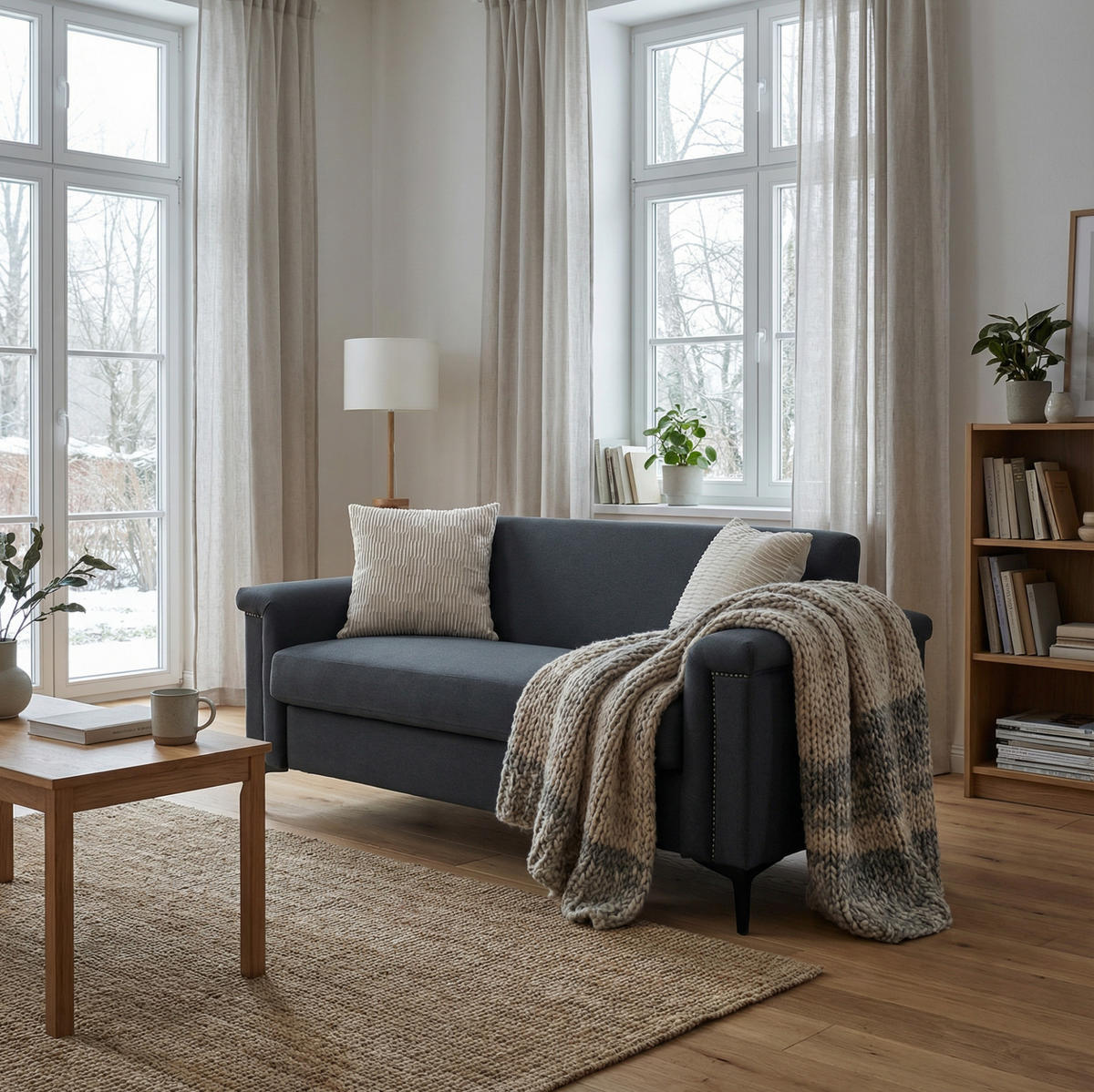 SOFA 2-Sitzer 172 cm Dunkelgrau mit Metallfüßen - Dunkelgrau, Holz (73.5/81.5/172cm) - Meubliv
