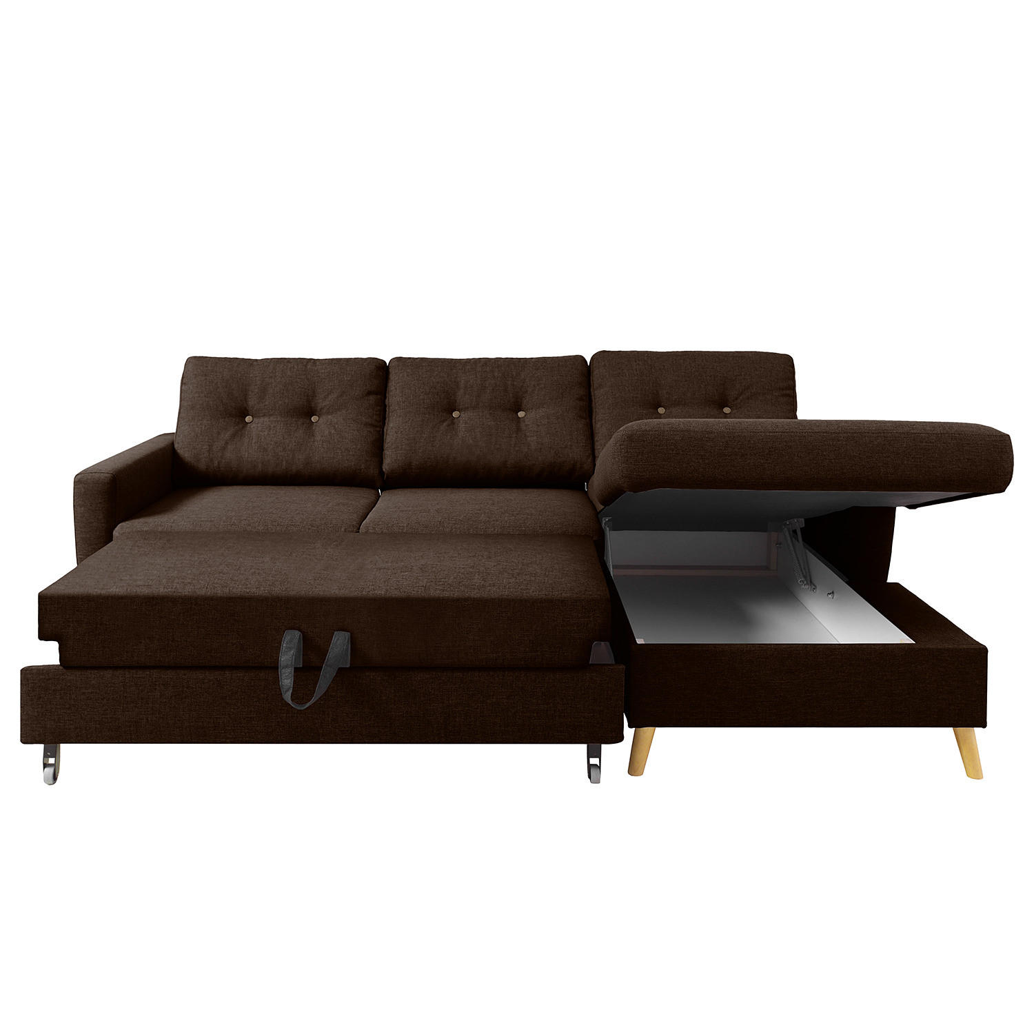 ECKSOFA mit Longchair - Hellbraun/Dunkelbraun, Textil (233/148cm) - home24