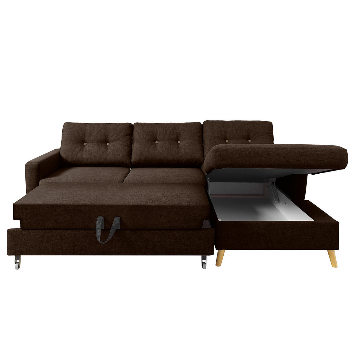 ECKSOFA mit Longchair - Hellbraun/Dunkelbraun, Holz/Textil (233/148cm) - home24