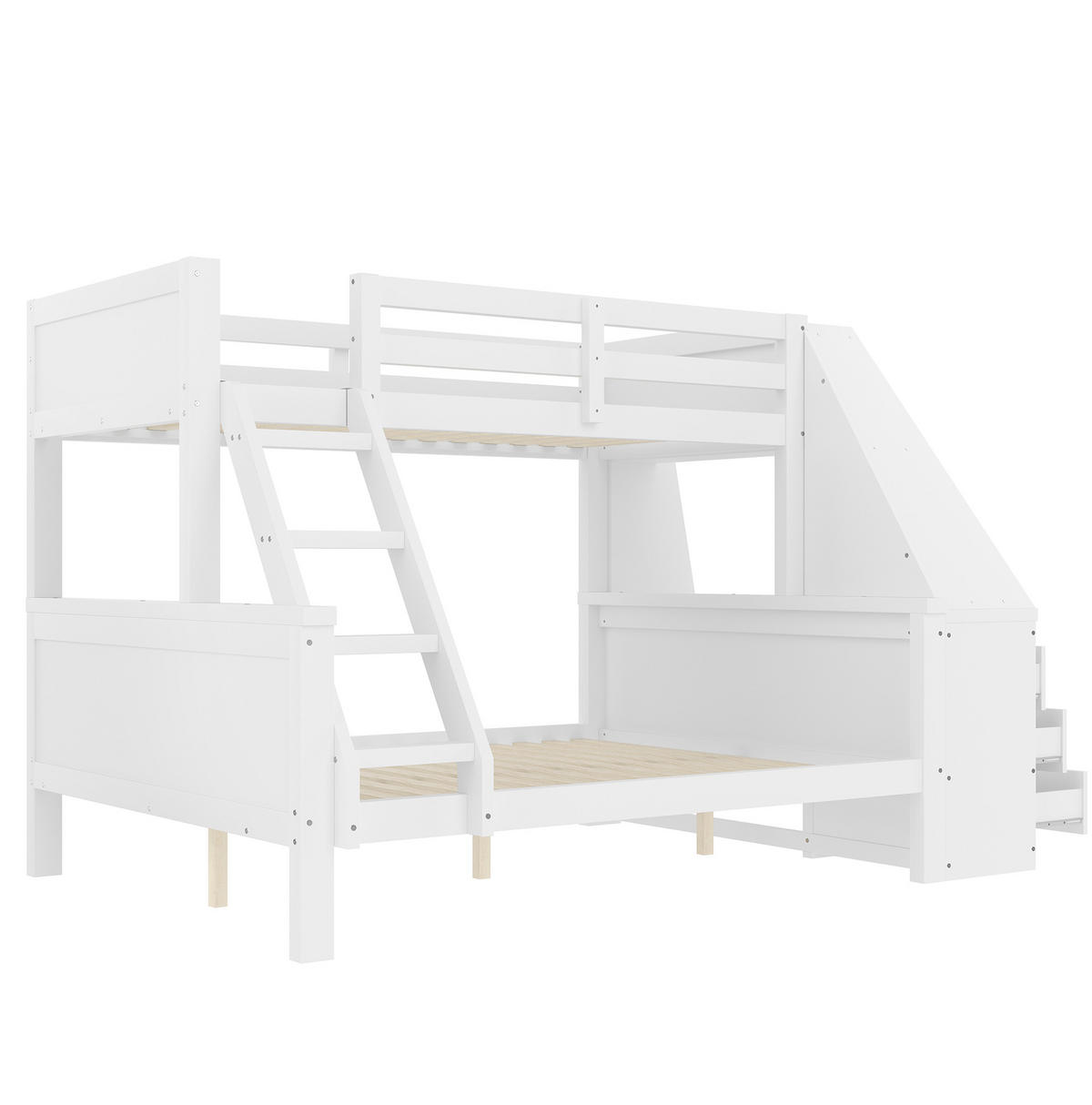 ETAGENBETT 90/200 cm + 140/200 cm mit Schreibtisch, Bücherregal und Stauraum aus Massivholz, Weiß - Weiß, Holz (90/200cm) - Redom