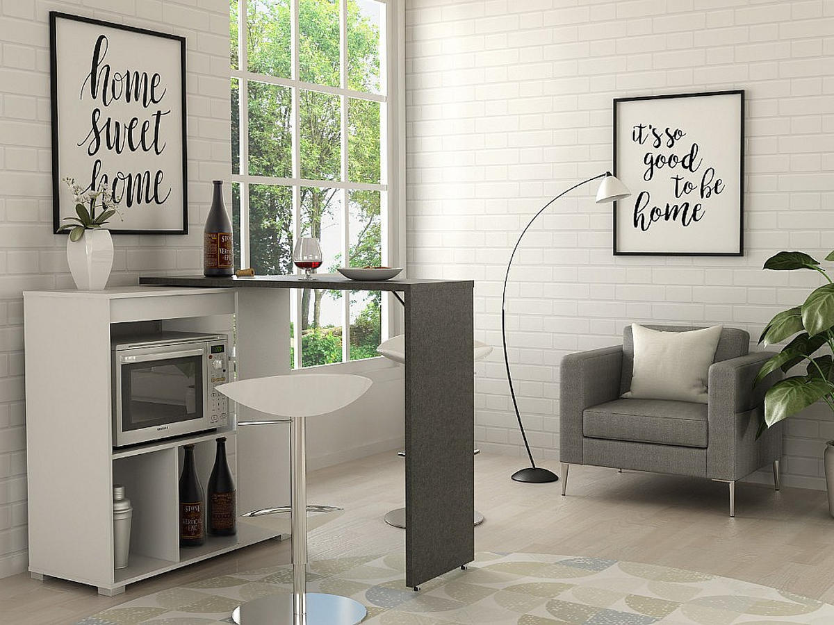 BARTISCH drehbar mit Stauraum - Weiß & Beton-Effekt - SATURNE - Grau, Holz (172/100/39.6cm) - Vente-Unique