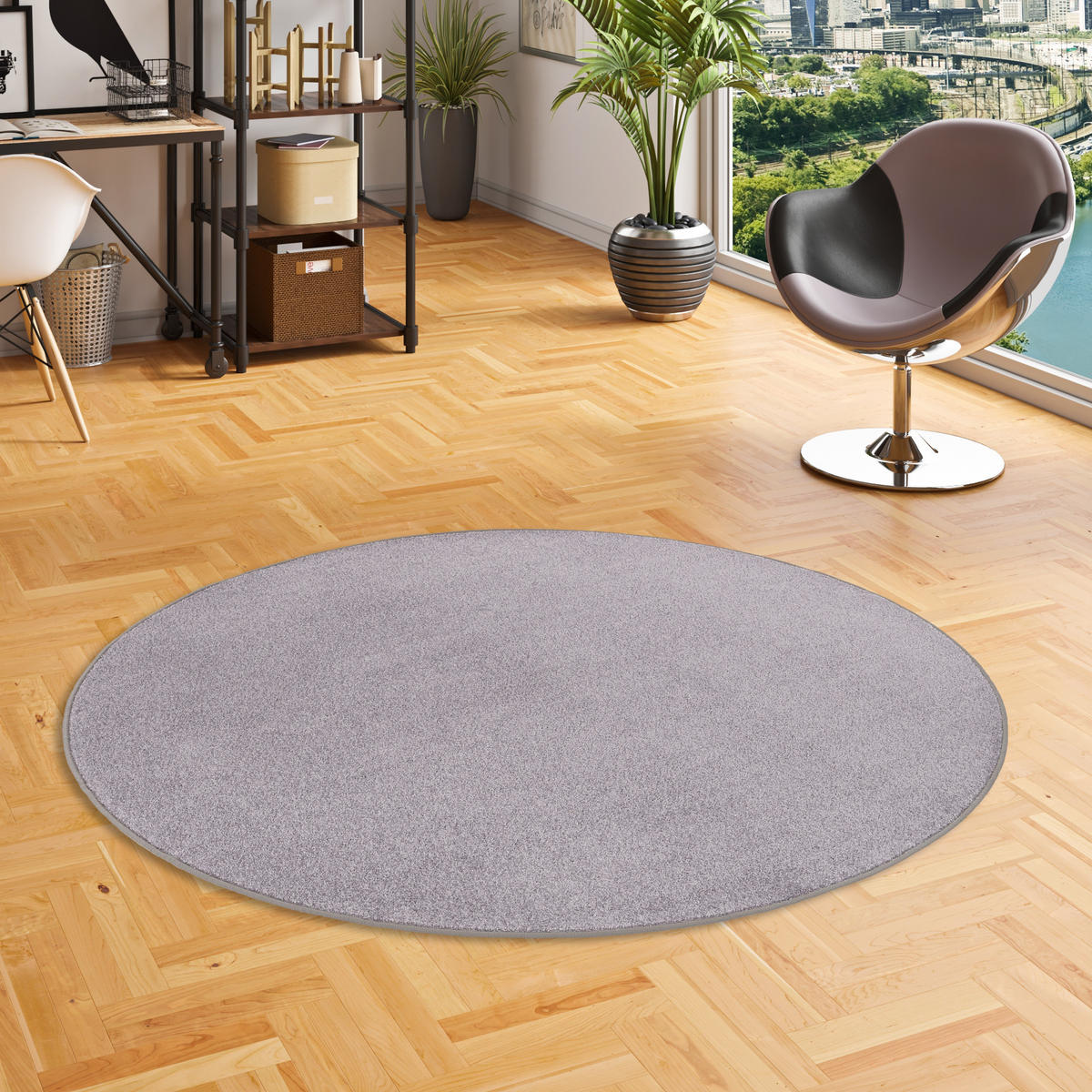 TREND VELOURS TEPPICH JOY RUND - Grau, Textil (100/100cm) - Snapstyle