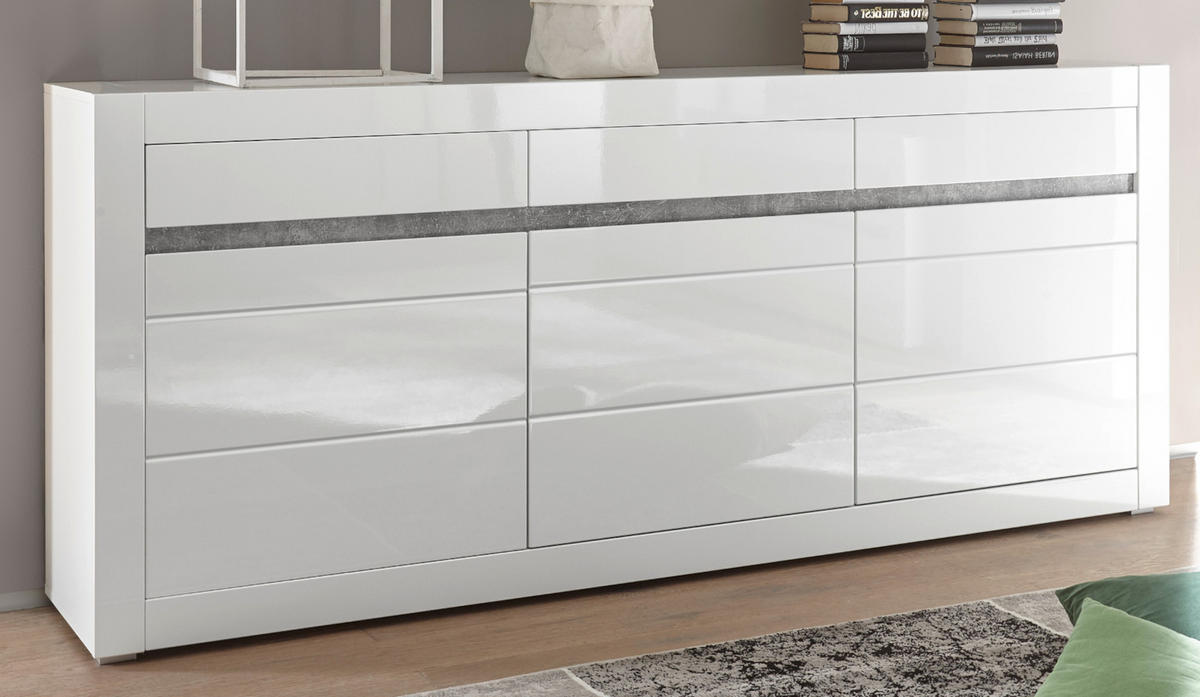 SIDEBOARD Hochglanz weiß, mit weiß oder grau, große Anrichte 217 cm Soft-Close-Funktion - Weiß Hochglanz/Weiß, Holzwerkstoff/Kunststoff (217/90/42cm) - Furn.Design