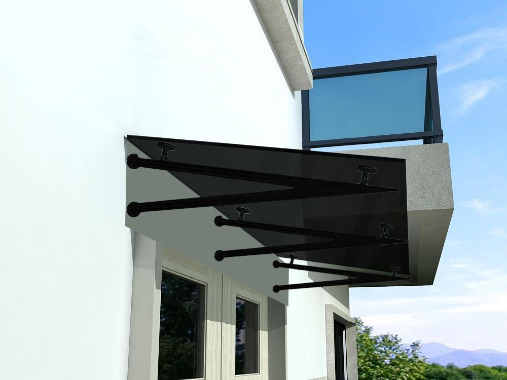 GLASVORDACH 250x90 cm Sicherheitsglas Edelstahl Grauglas V-Schwarz - Grau, Glas (250/1.31/90cm) -  Glaswerk Westfalen