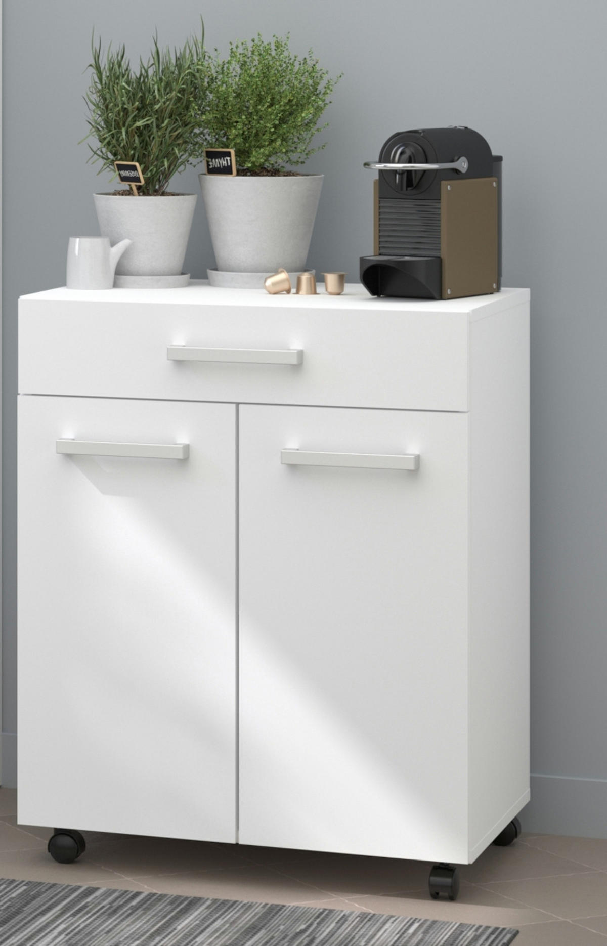 KÜCHENSCHRANK Set 2-teilig weiß mit Buffet und Mehrzweckschrank - Silberfarben/Weiß, Holz/Holzwerkstoff (120/176/43cm) - Parisot Meuble