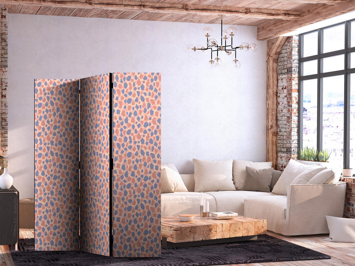 PARAVENT Einseitig Bedruckter 3-tlg 135x172 cm Bunte Punkte - Flieder/Rosa, Holz/Textil (135/172/3cm) - Muralo