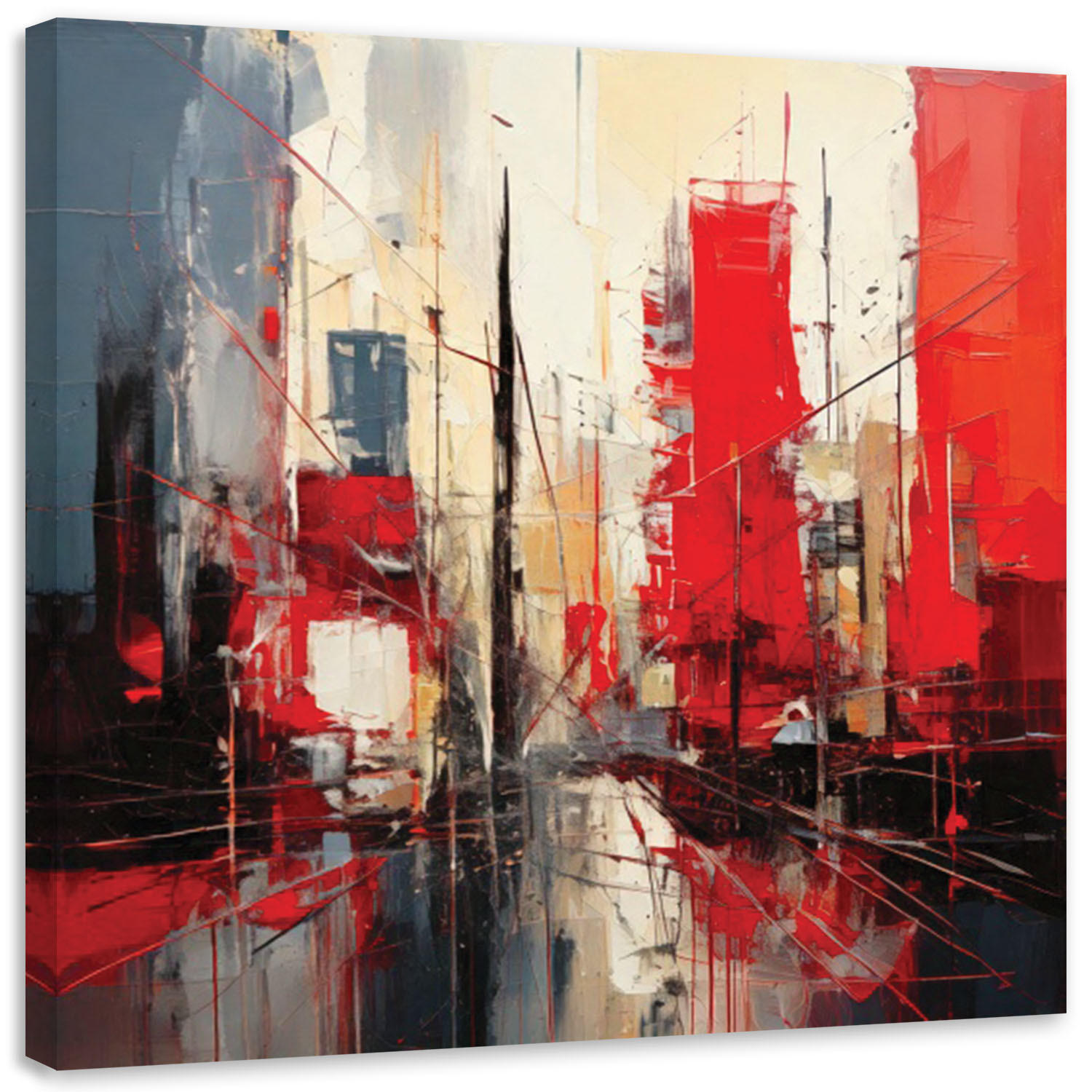 LEINWANDBILD Stadt Moderne Abstraktion Architektur 60x60cm - Rot, Textil (60/60cm) - Feeby