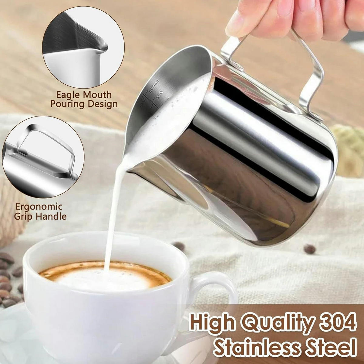 MILCHKÄNNCHEN Edelstahl 400 ml spülmaschinenfest - Silberfarben, Metall (9/9cm)