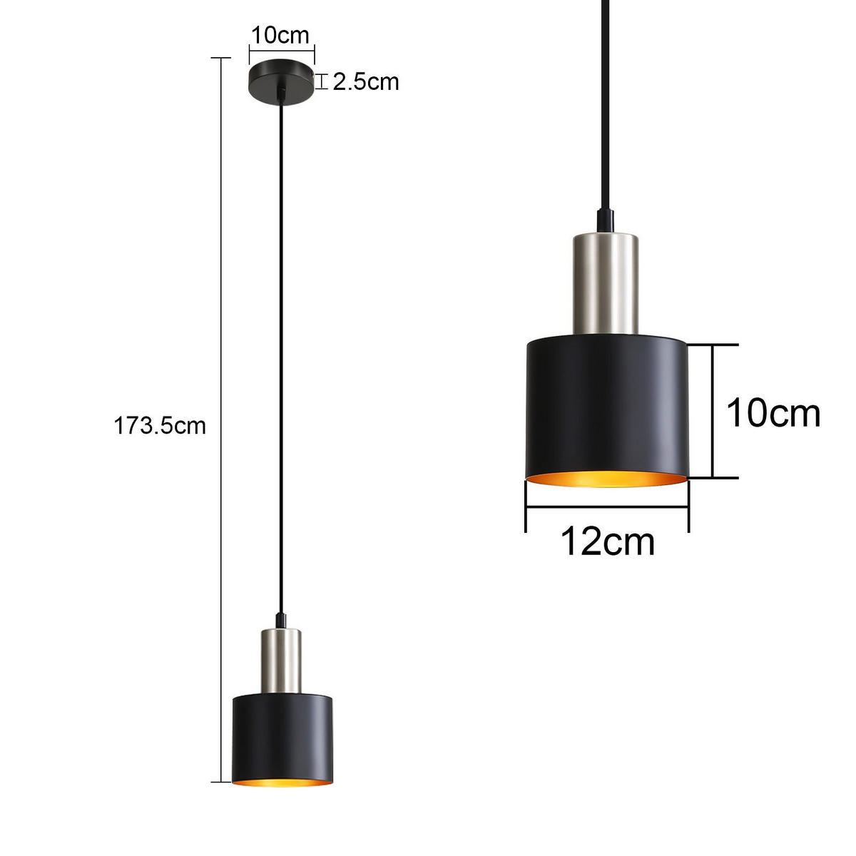 HÄNGELEUCHTE Markowitz 10/10/173.5 cm - Schwarz, Metall (10/10/173.5cm) - Nettlife