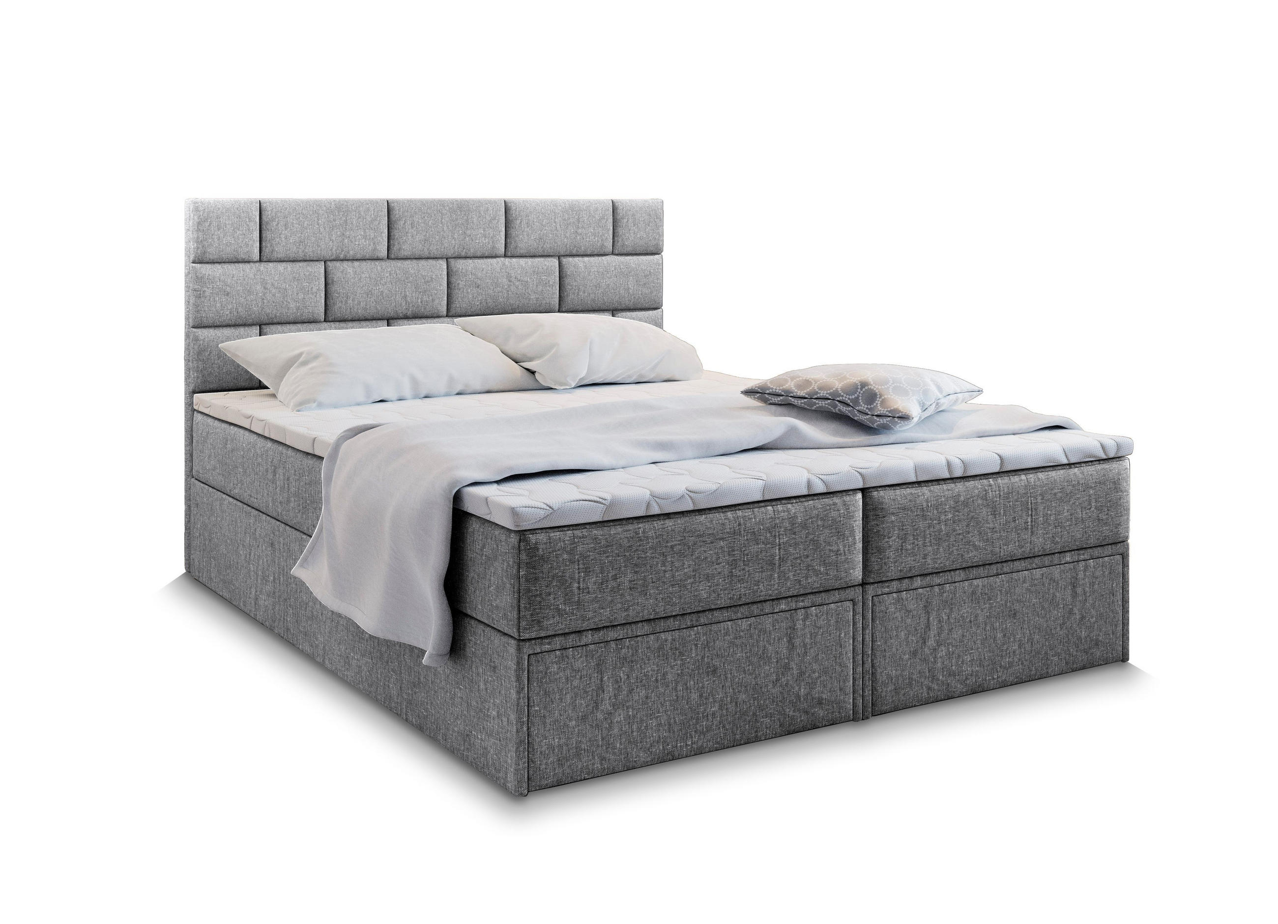 BOXBETT ARINOS 180x200 cm mit Matratze und Topper - Hellgrau - Hellgrau, Holz (180/200cm) - MASSENO