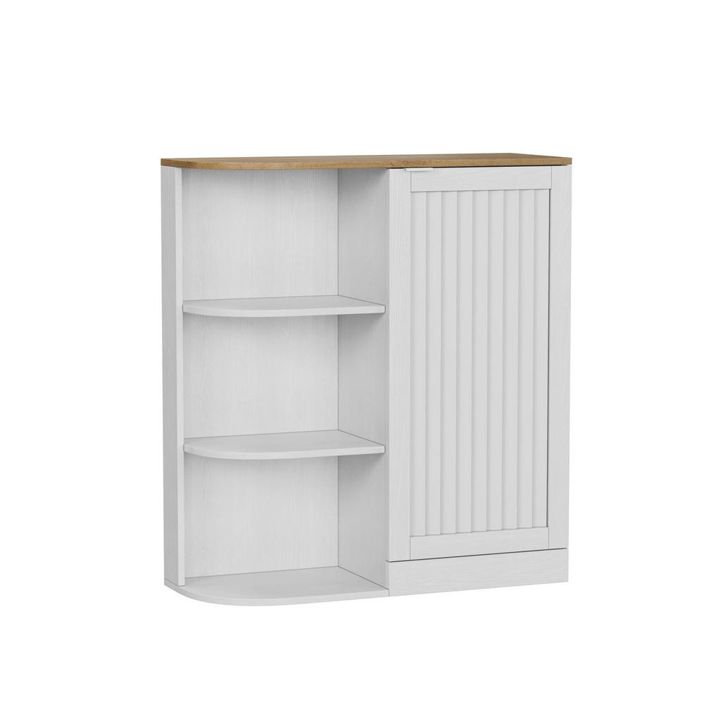 Modfu ROHOVÁ skříňka z MDF 68x25x76 cm bílá/dub s nastavitelnými policemi a lamelovými dvířky