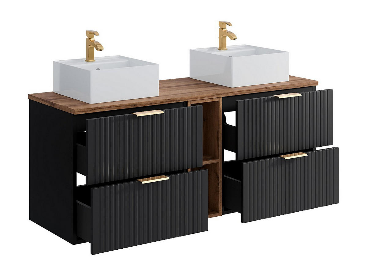 DOPPELWASCHTISCH - 140cm x 46cm - MDF - schwarz - ZEVARA - Schwarz, Holz (140/57/46cm) - Vente-Unique