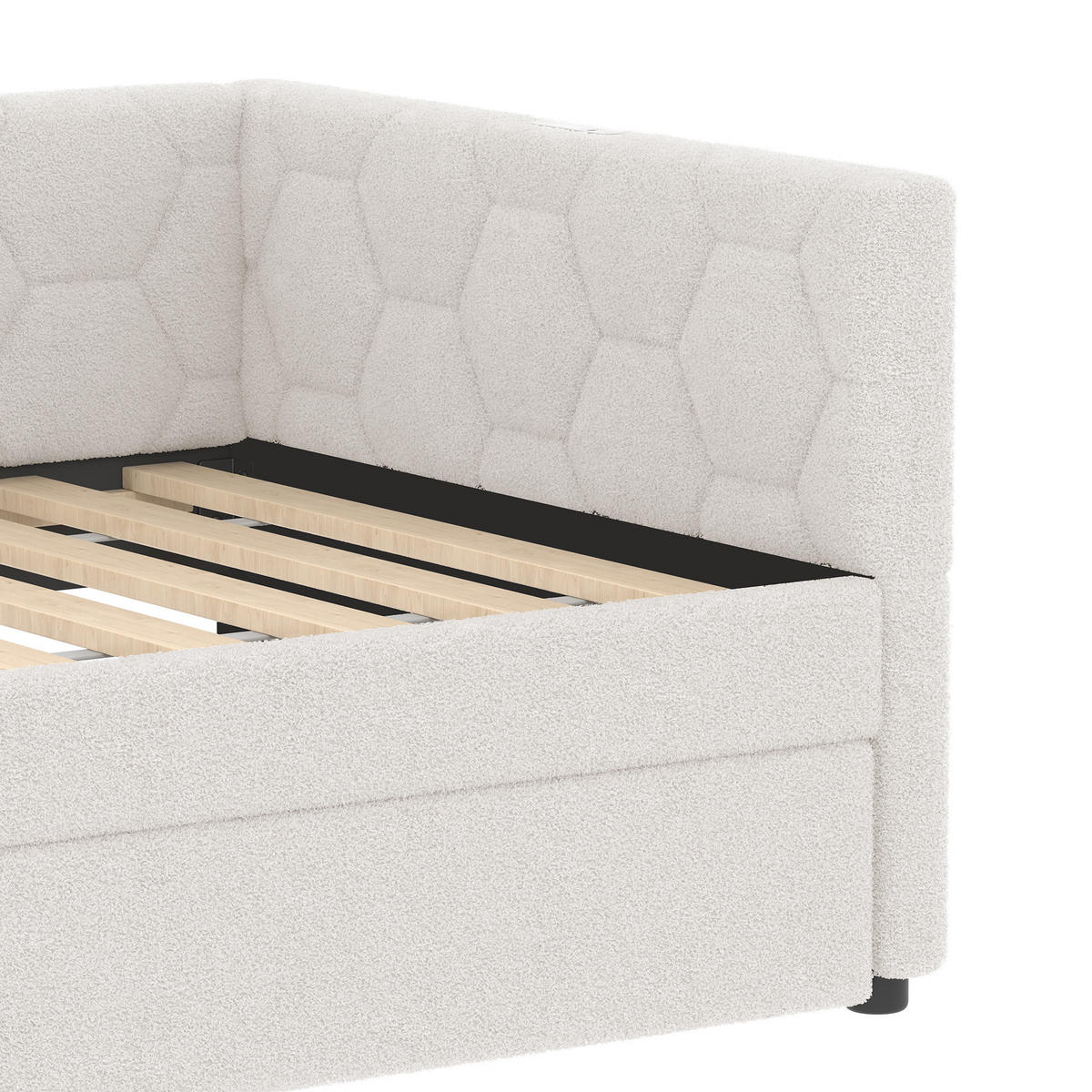 POLSTERBETT 90x200cm mit Nachttischlampe und multifunktionalem Ausziehbett- Weiß - Weiß, Holz/Textil (90/200cm) - KOMHTOM