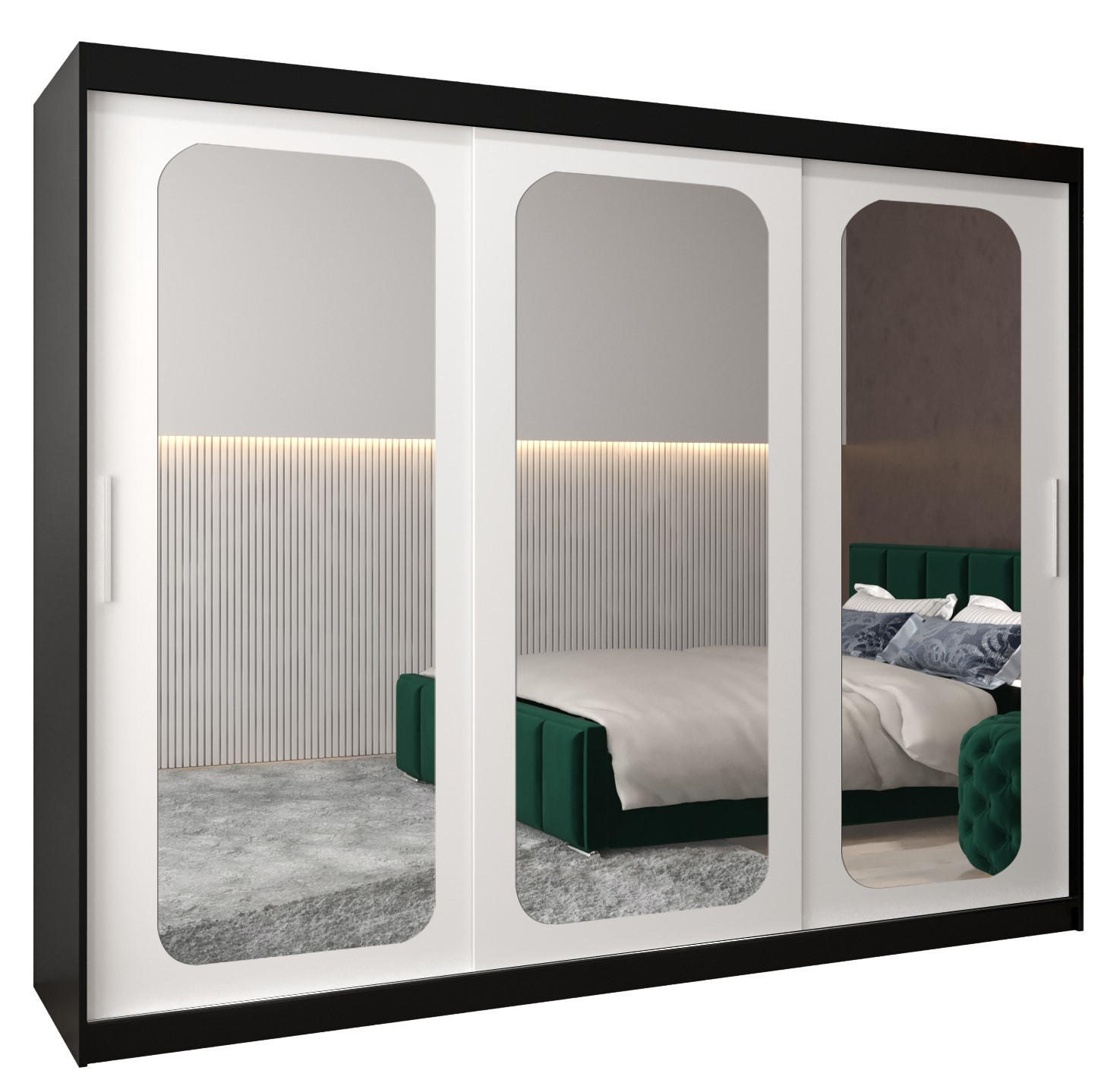 Abiks Möbel Schwebetürenschrank Schwarz, Weiß 250x200x62 cm