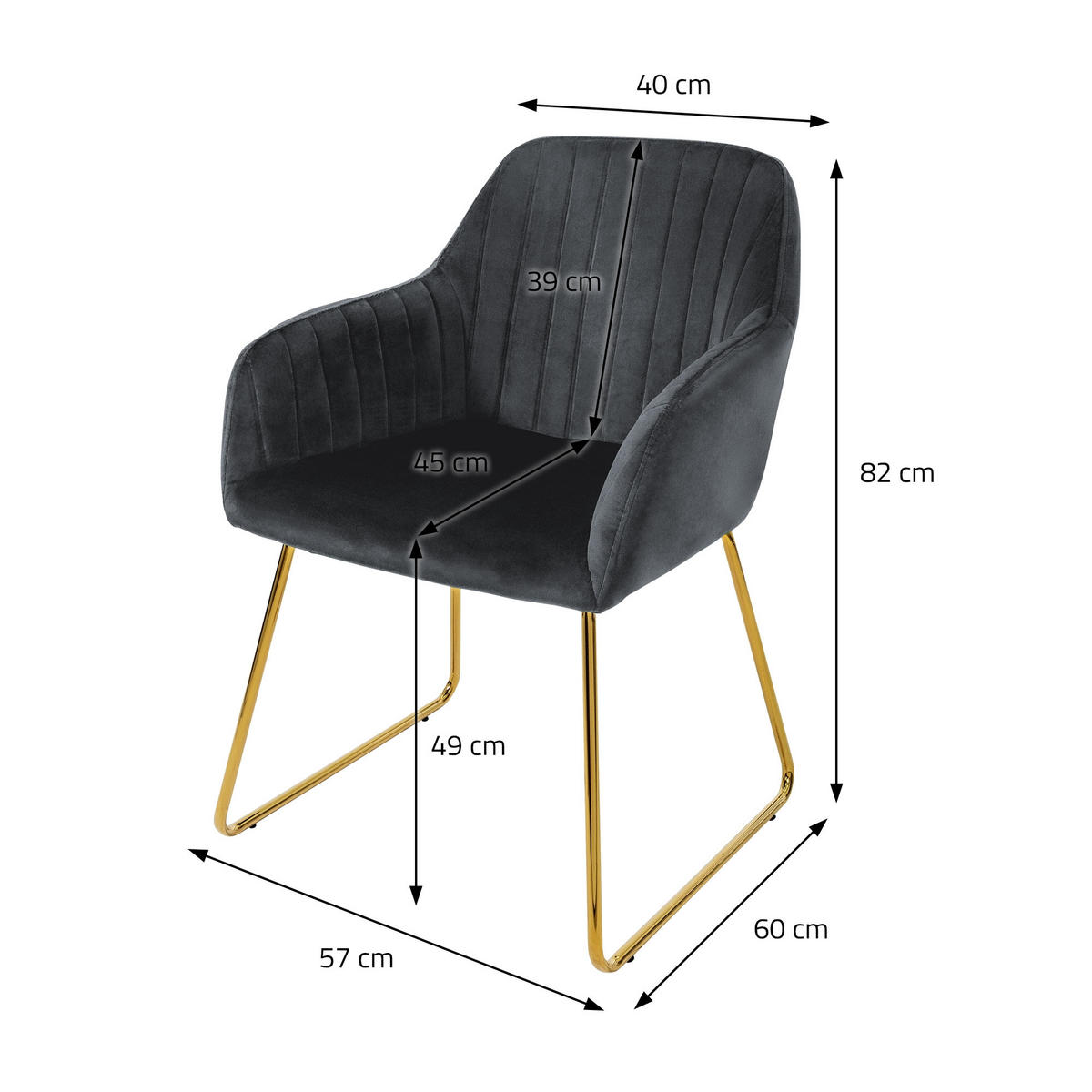 STUHL Samt grau 4er Set - Grau, Metall (60/82/57cm) - ML-DESIGN