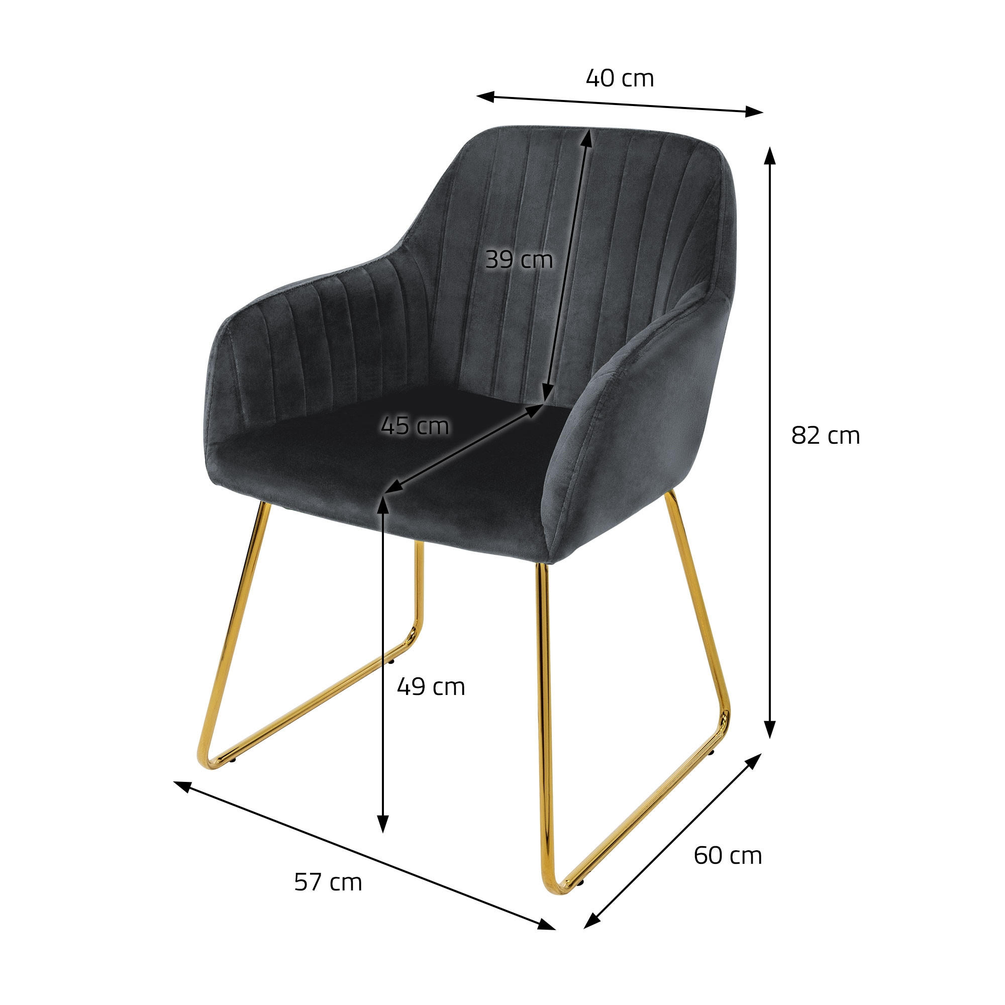 Thumbnail - Ml-Design Stuhl, Grau, Metall, 60x82x57 cm, Esszimmer, Stühle, Esszimmerstühle, Armlehnenstühle