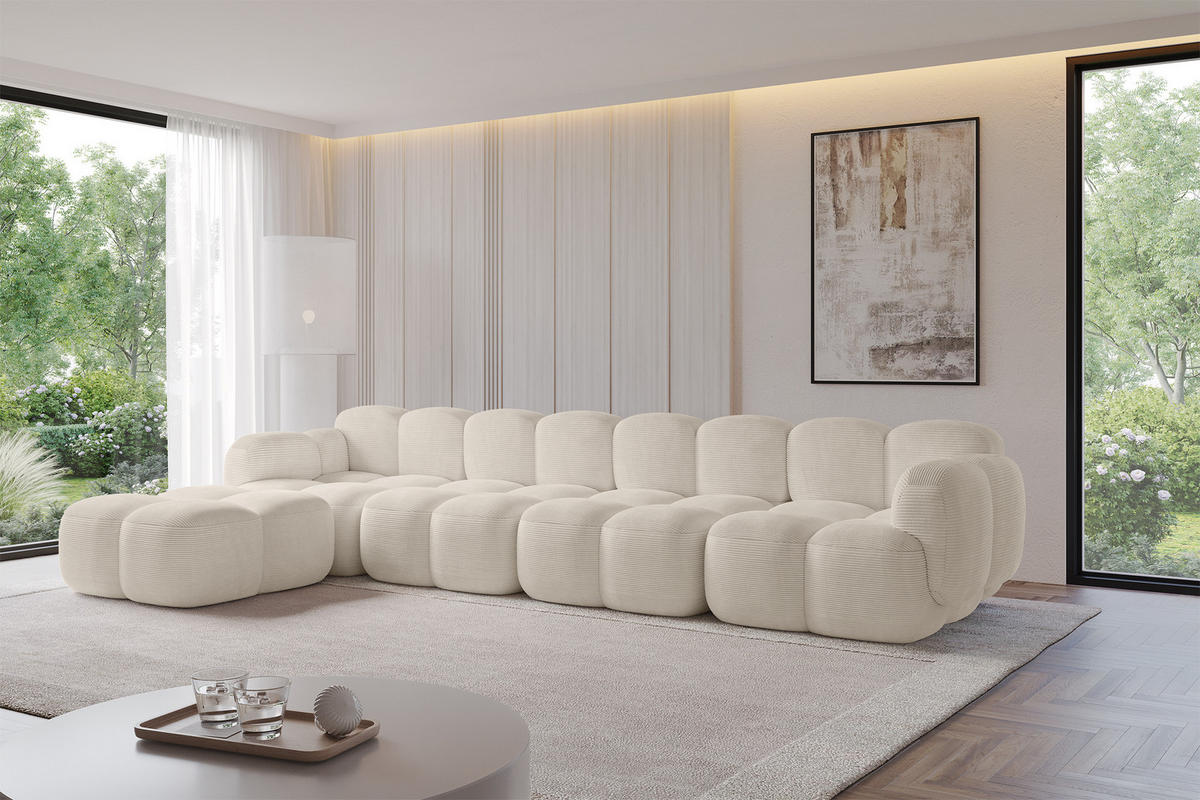 ECKSOFA modulares Sofa Links Miko-L3 390x205x75 Beige Cord - Beige/Schwarz, Holzwerkstoff/Kunststoff (390/205cm) - ALTDECOR