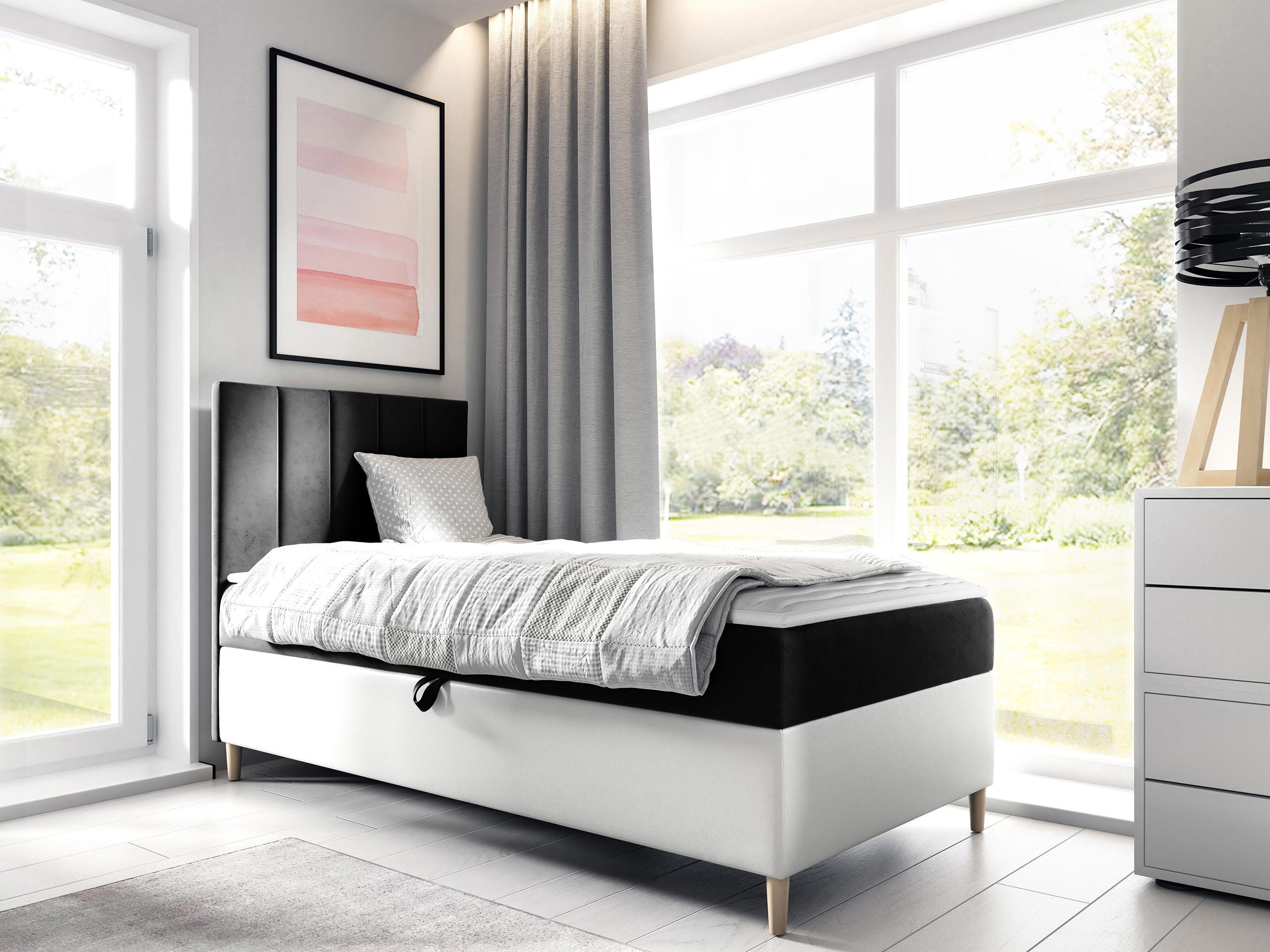 BOXBETT Maja Junior 1, Seite zum Öffnen des Bettkastens: Links - Schwarz/Weiß, Holz (90/200cm) - MIRJAN24