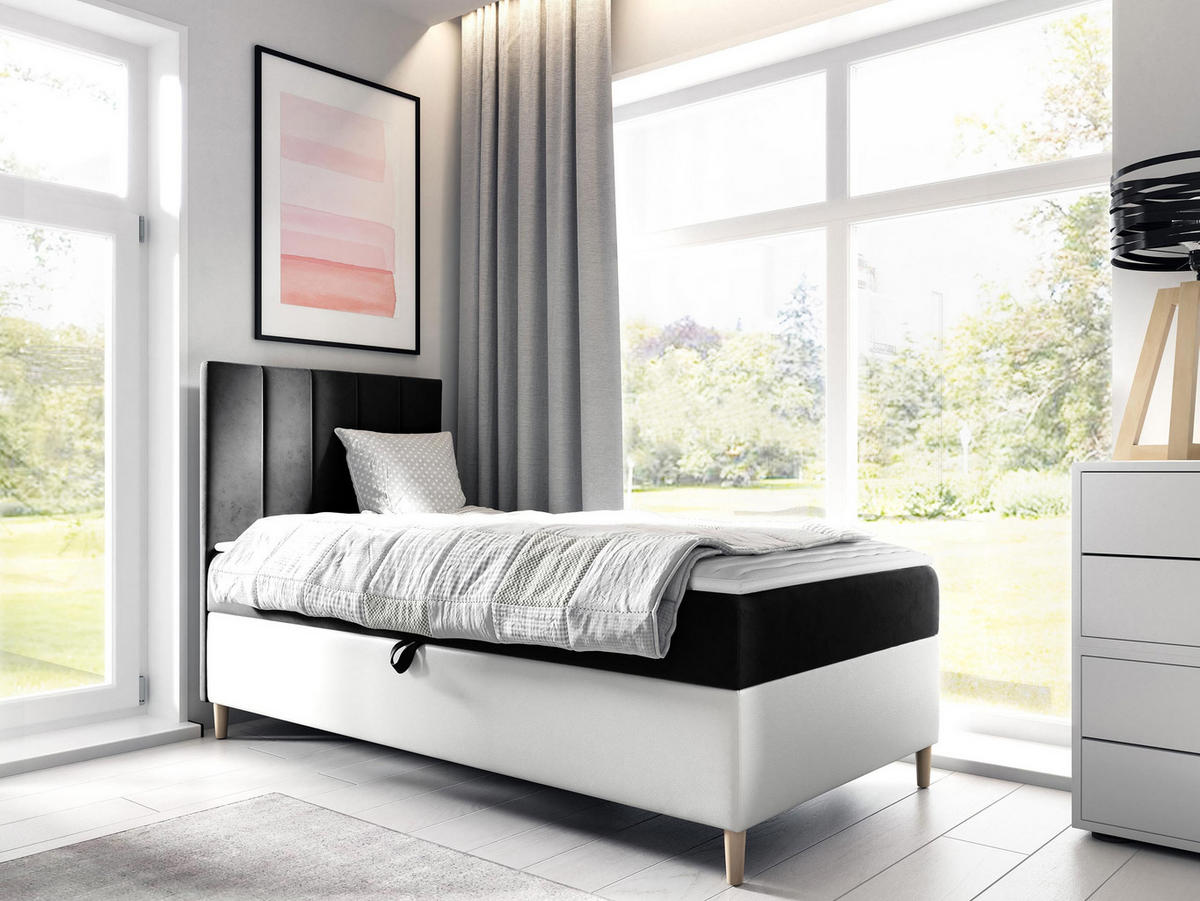 BOXBETT Maja Junior 1, Seite zum Öffnen des Bettkastens: Links - Schwarz/Weiß, Holz (90/200cm) - MIRJAN24