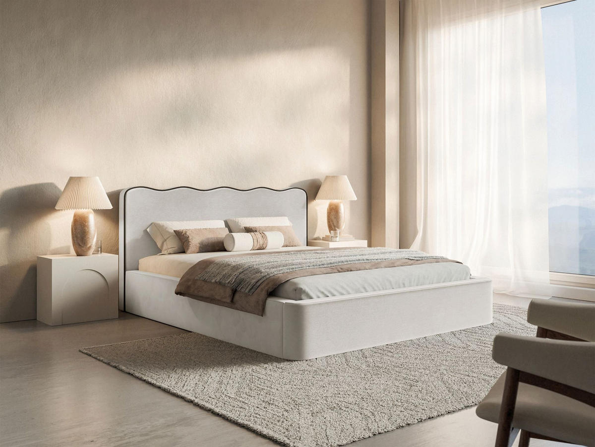 POLSTERBETT Duney Hellbeige Velours mit Bettkasten 140x200 cm - Ecru, Textil (140/200cm) - Selsey