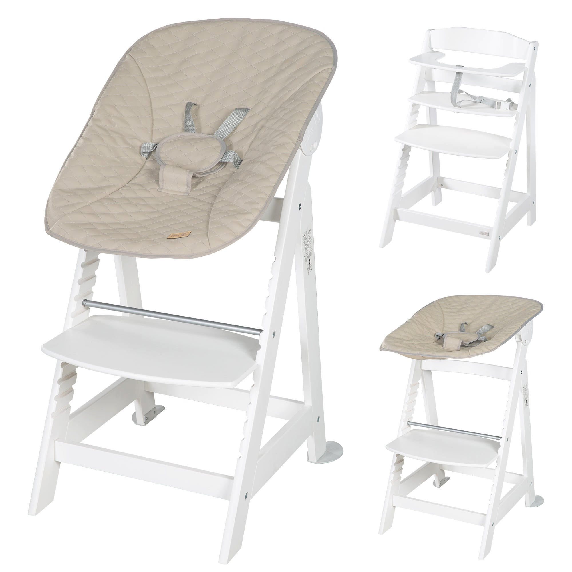 BABYHOCHSTUHL Born Up Luxe mit Neugeborenenaufsatz Weiß - Beige/Weiß, Holzwerkstoff/Textil (46/94/66.5cm) - Roba