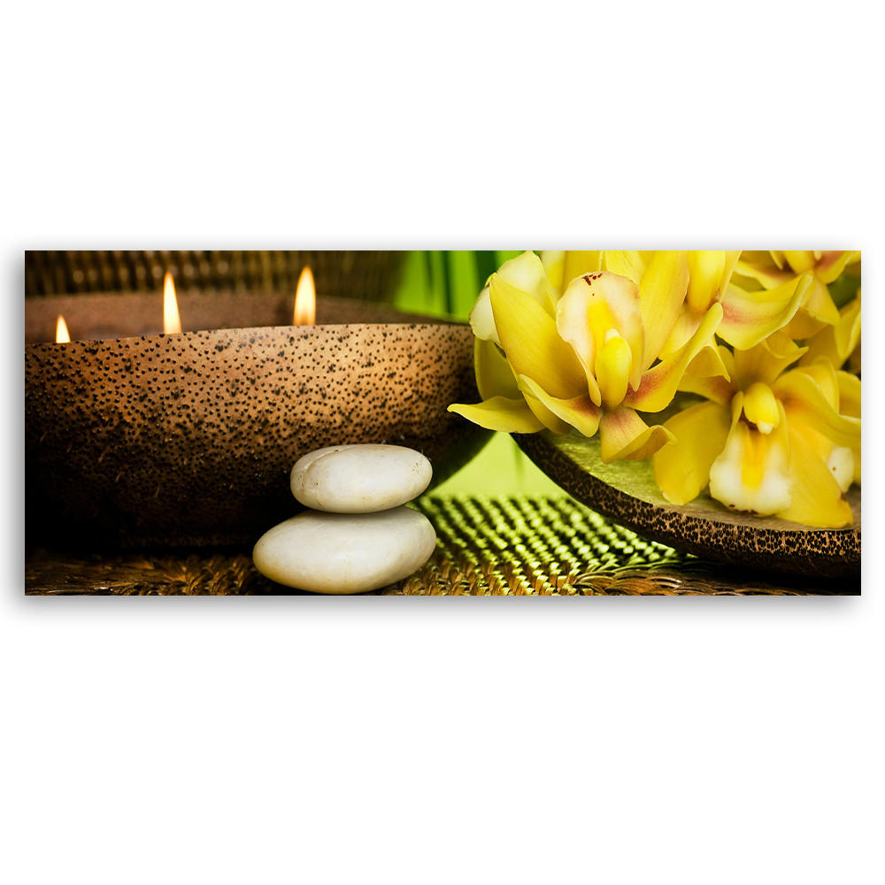 WANDBILD blumen bambus kerze - Gelb, Textil (90/30cm) - Feeby