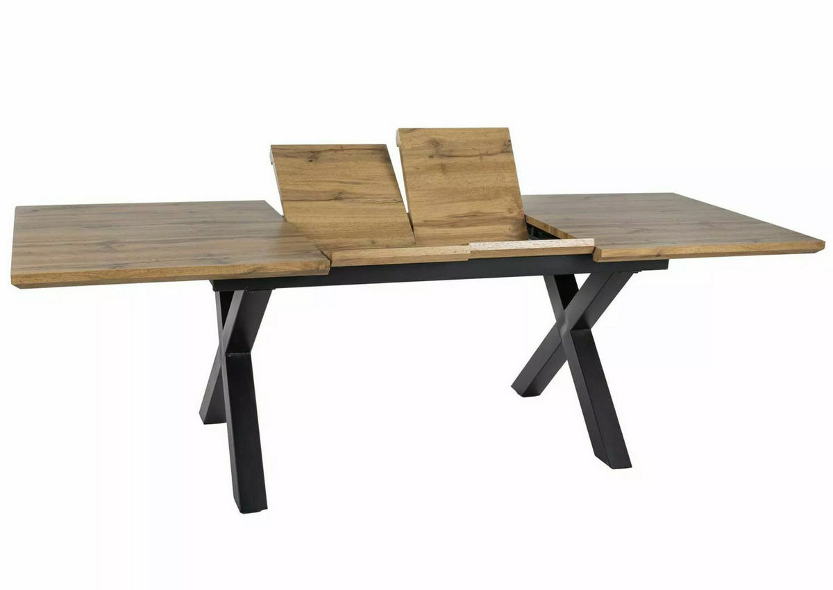 ESSTISCH Xaviero Eiche Artisan / Schwarz 160-240 / 90 / 76cm - Eichefarben/Schwarz, Holz/Metall (90/160/76cm) - Feldmann-Wohnen