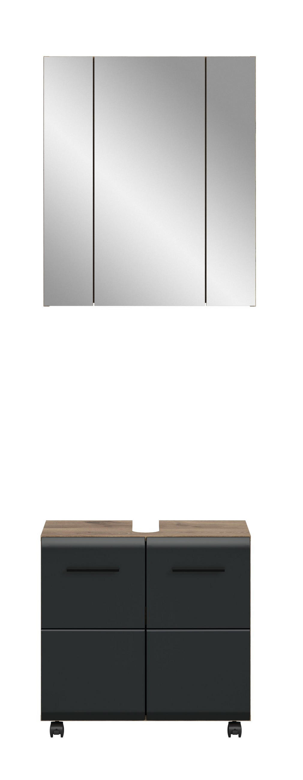 BAD-SET auf Rollen Alba 3-tlg. (B/H/T: ca. 60/185/30 cm) in Nox Oak Nachbildung/schwarz matt - Eichefarben, Holzwerkstoff (60/185/30cm)