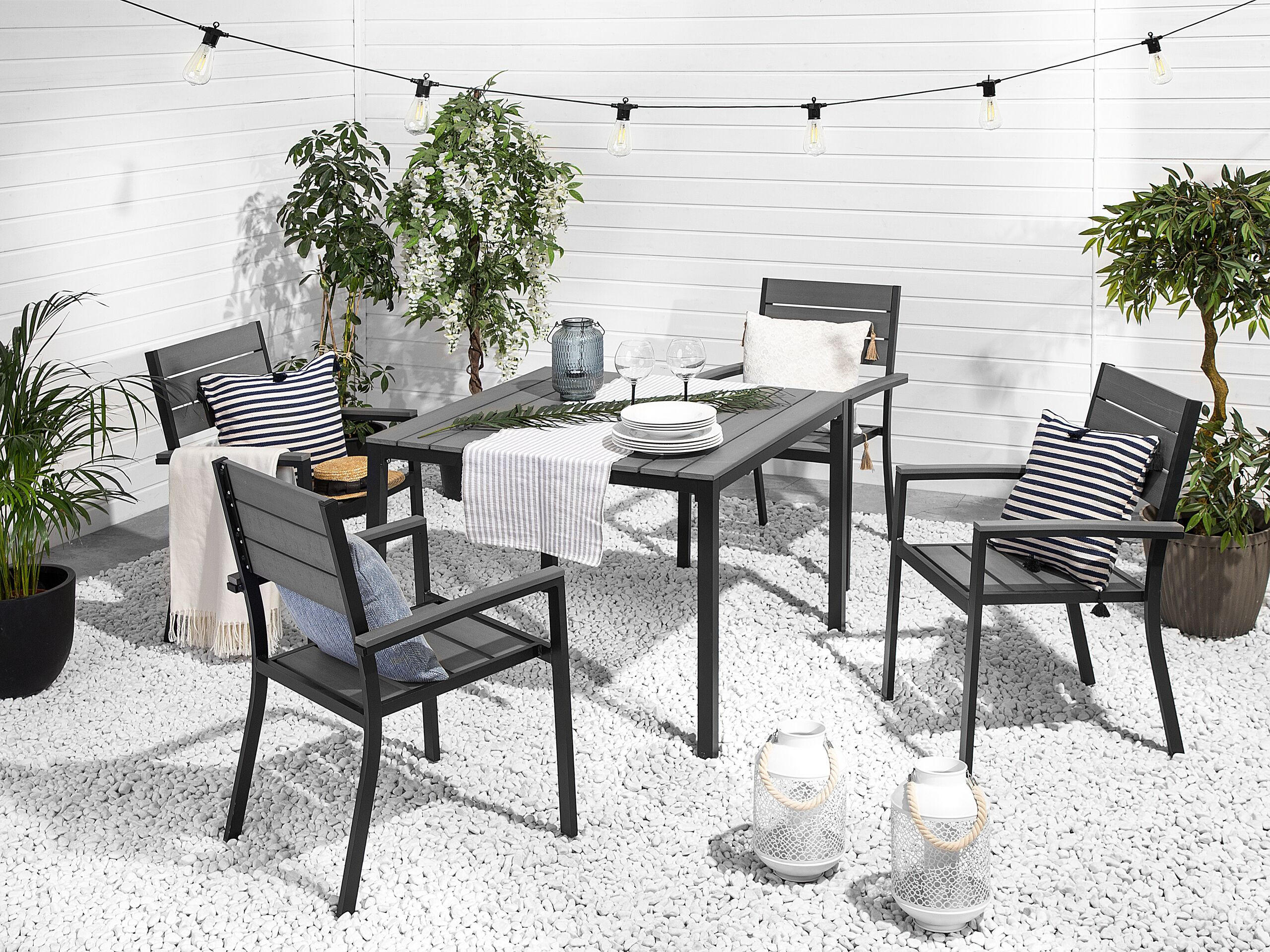 GARTENMÖBEL SET 4-Sitzer Kunstholz grau/schwarz Prato - Schwarz/Grau, Kunststoff - Beliani