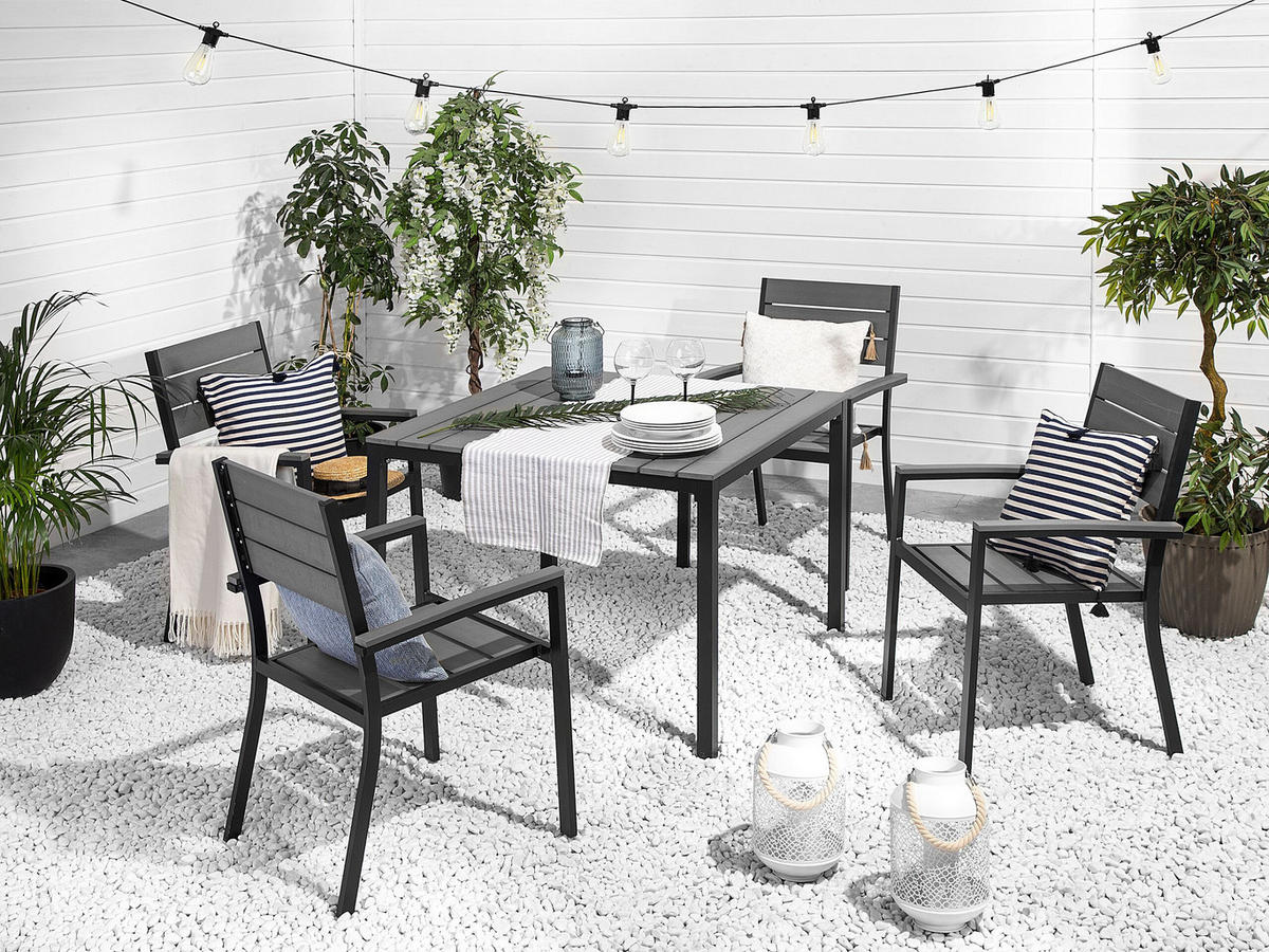 GARTENMÖBEL SET 4-Sitzer Kunstholz grau/schwarz Prato - Schwarz/Grau, Kunststoff - Beliani