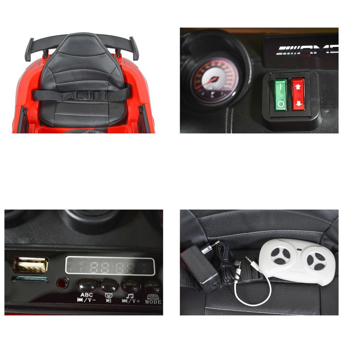KINDER ELEKTROAUTO Mercedes AMG GTR rot EVA-Reifen, Fernbedienung, Musikeffekte, Türen, Vor- und Rückwärtsgang - Rot, Kunststoff (99/55/41cm) - Moni
